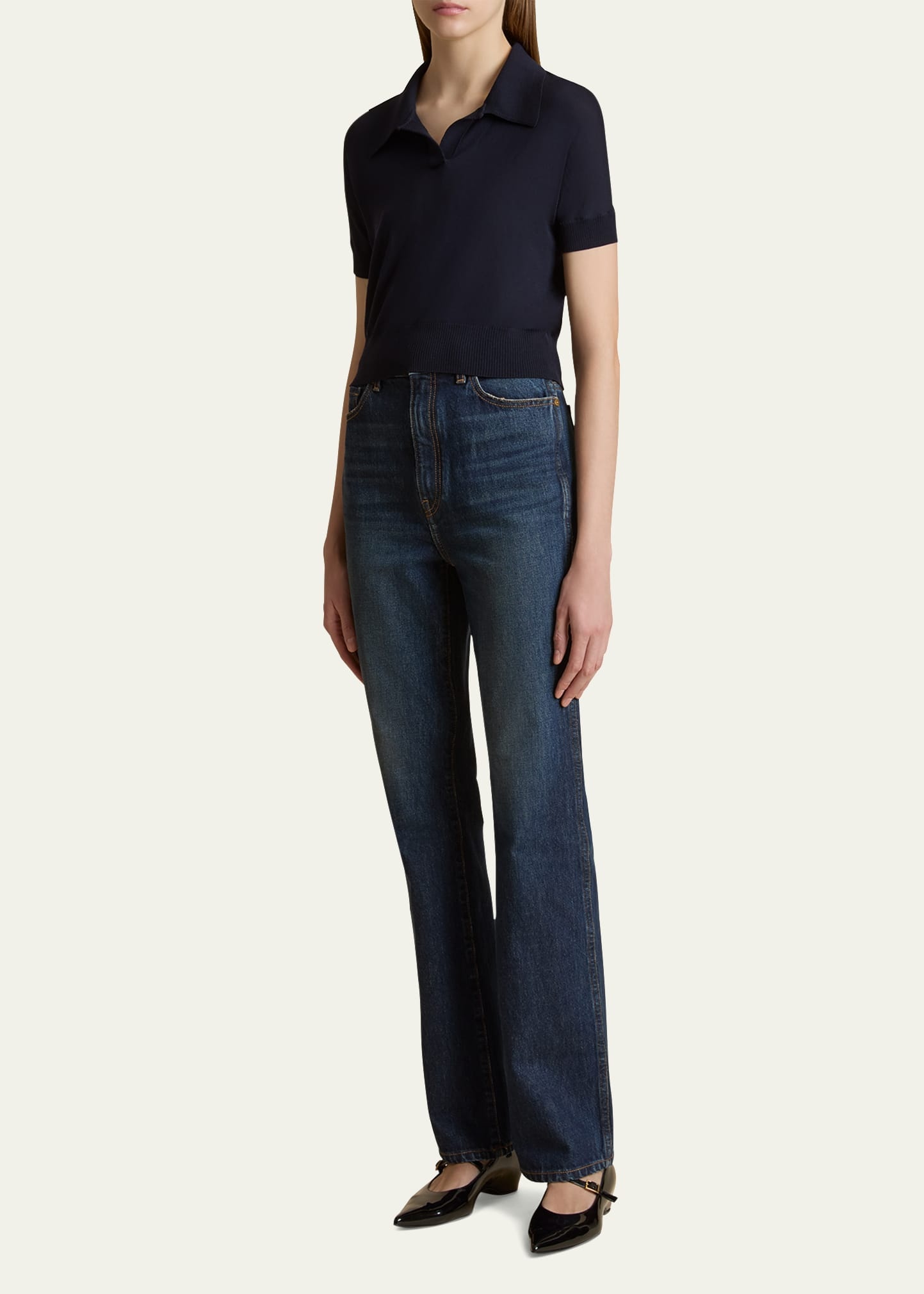 Morgane Short-Sleeve Crop Polo Top - 2