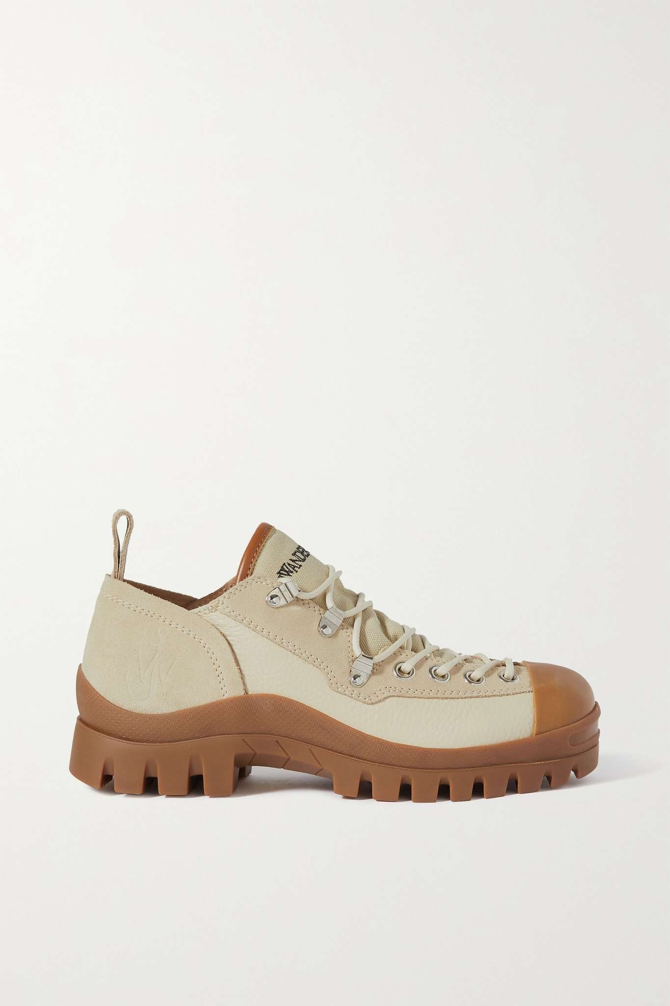 Rubber-trimmed textured-leather, suede and canvas sneakers - 1