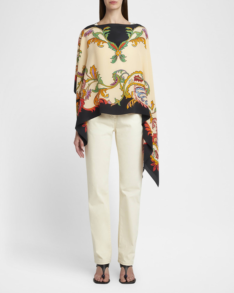 Etro Asymmetric Printed Silk Poncho outlook