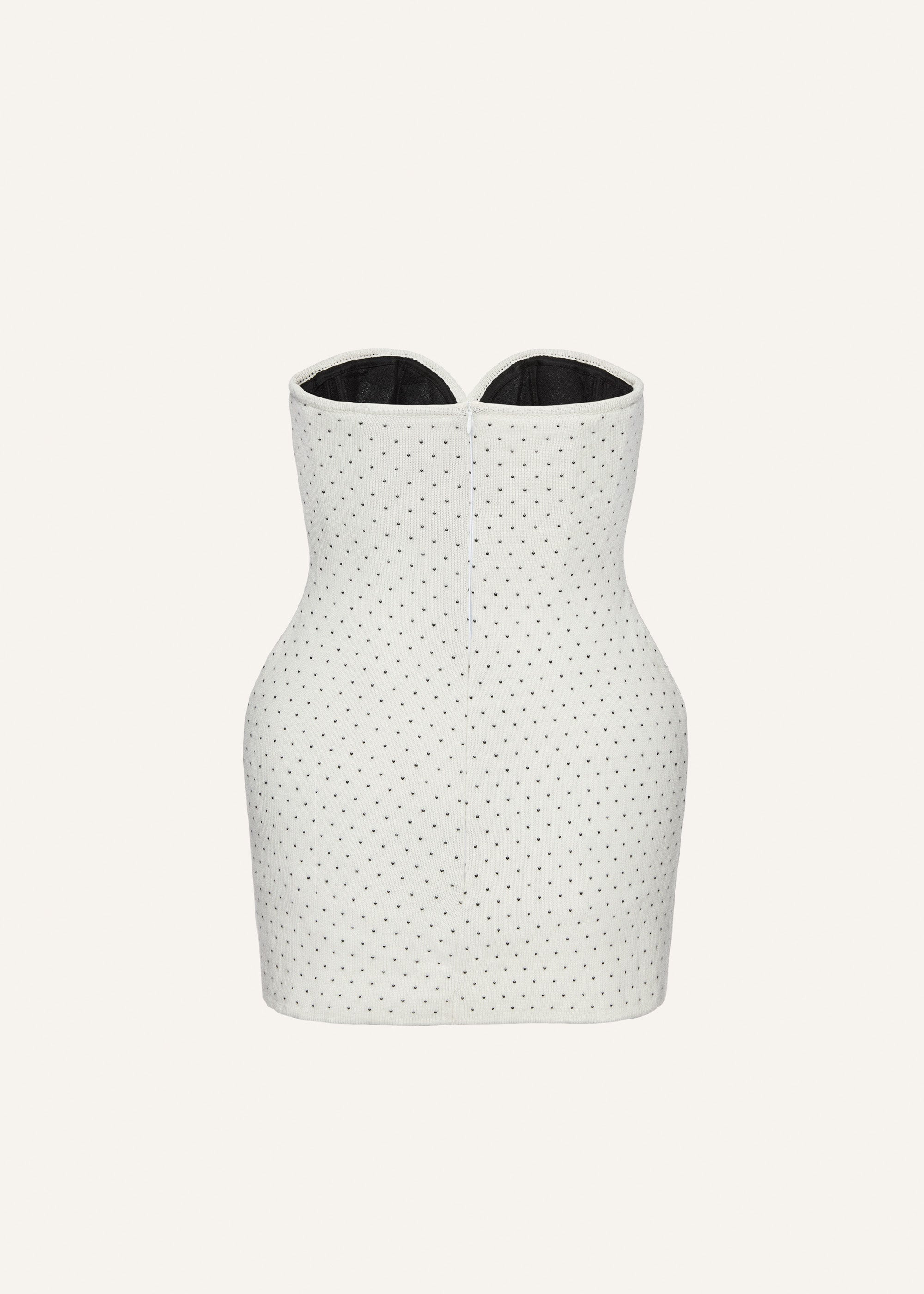 Strapless wool mini dress in cream dots - 2