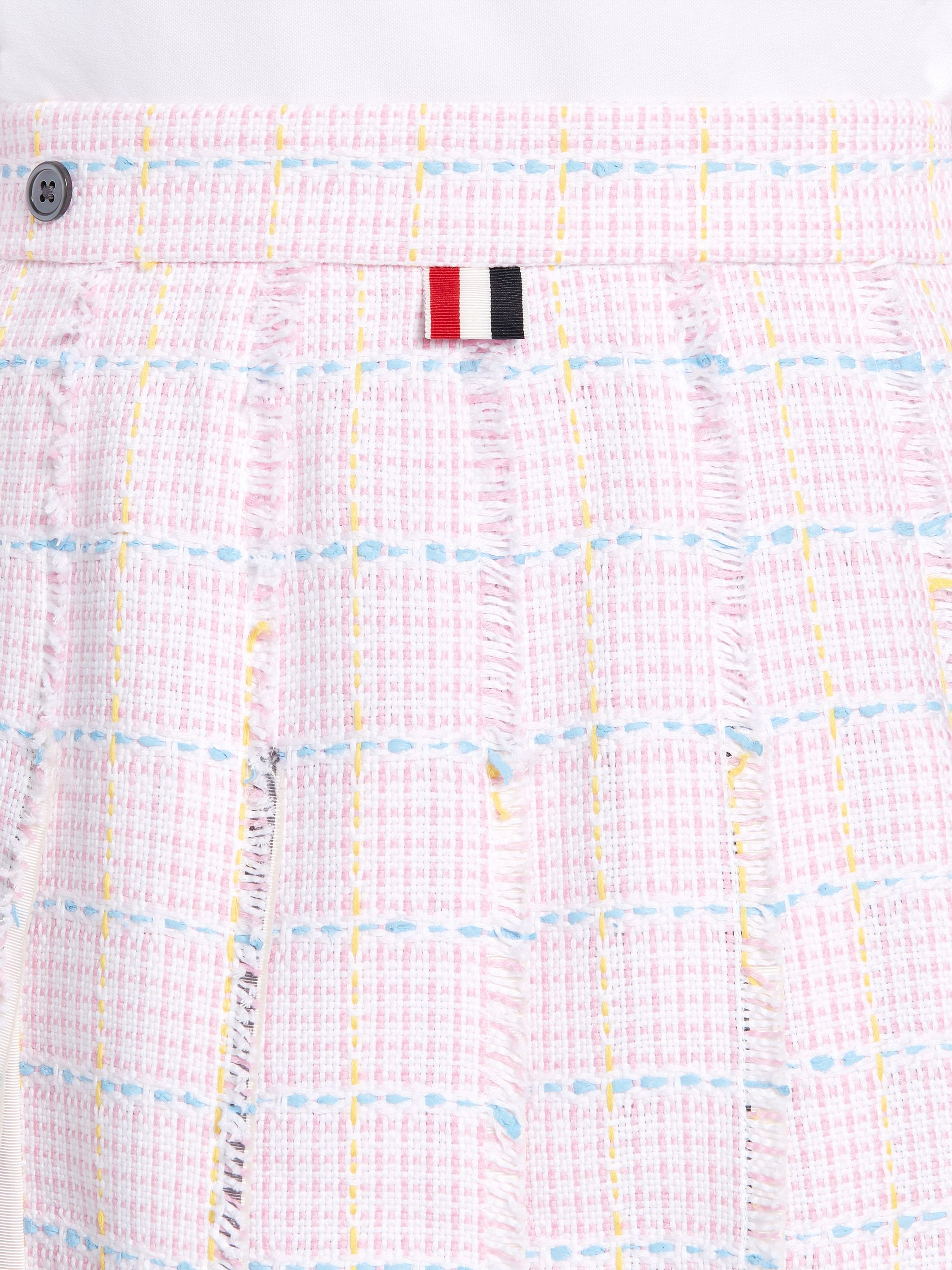 Pink Cotton Windowpane University Check Tweed Dropped Back Mini Pleated Skirt - 6