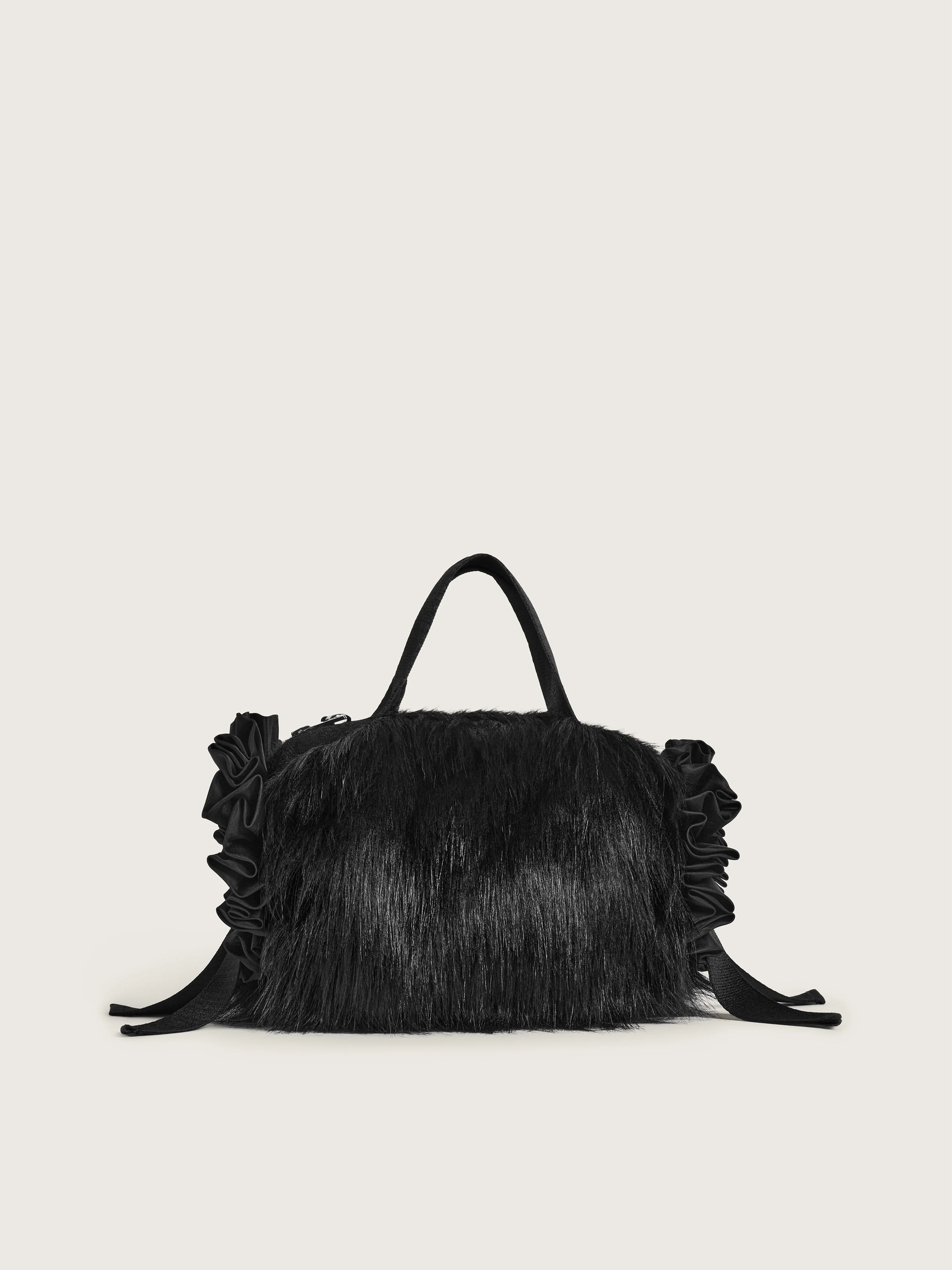 Embellished Mini Faux Fur Double Ribbon Rosette Bag - 1
