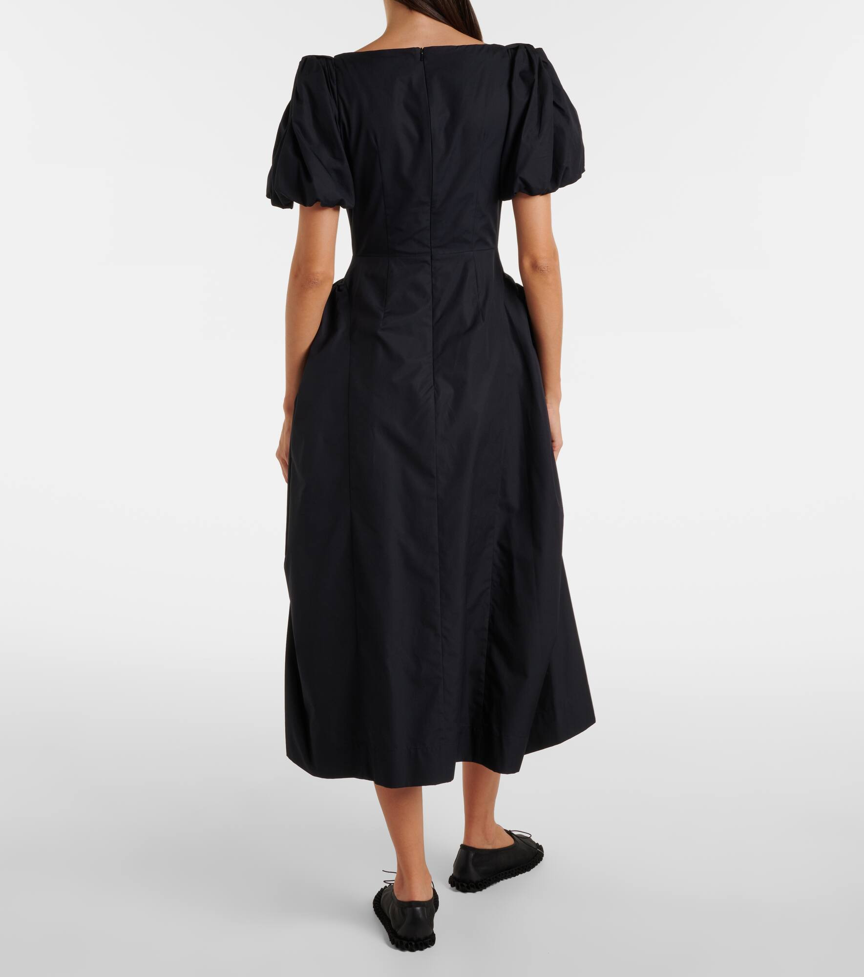 Puff-sleeve cotton poplin midi dress - 3