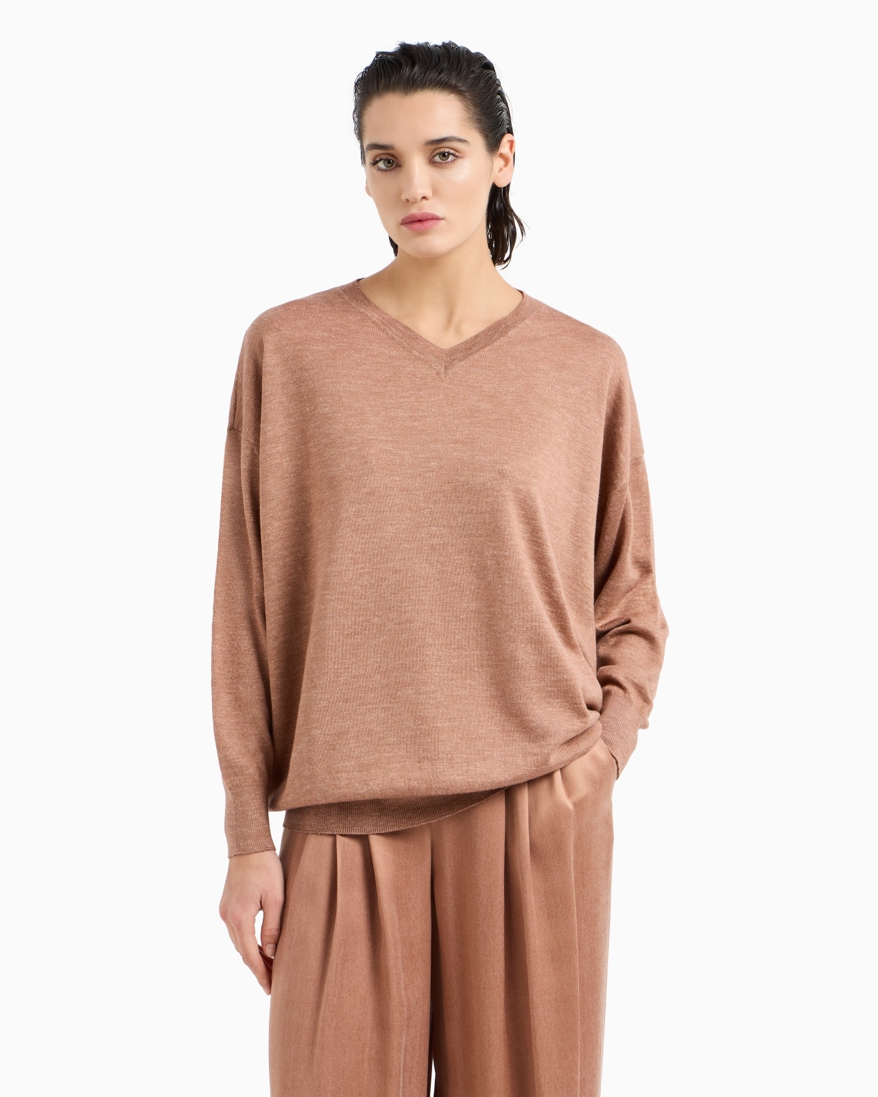CASHMERE, SILK AND HEMP V-NECK JUMPER - 4