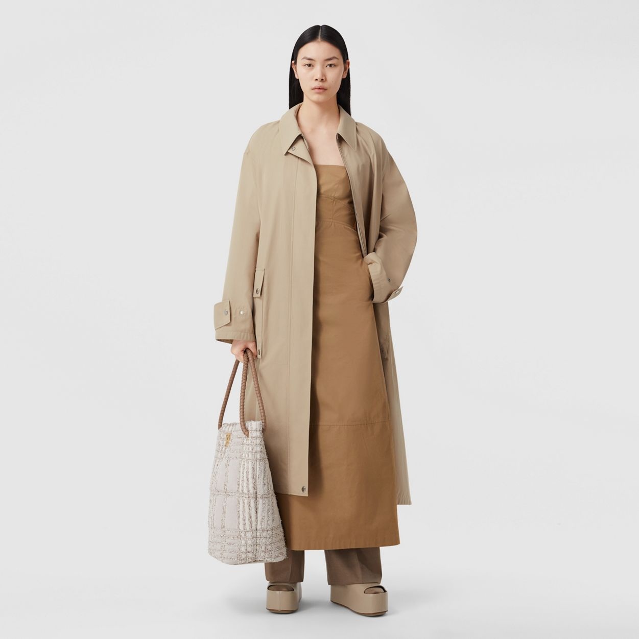 Panel Detail Tropical Gabardine Oversized Car Coat - 2