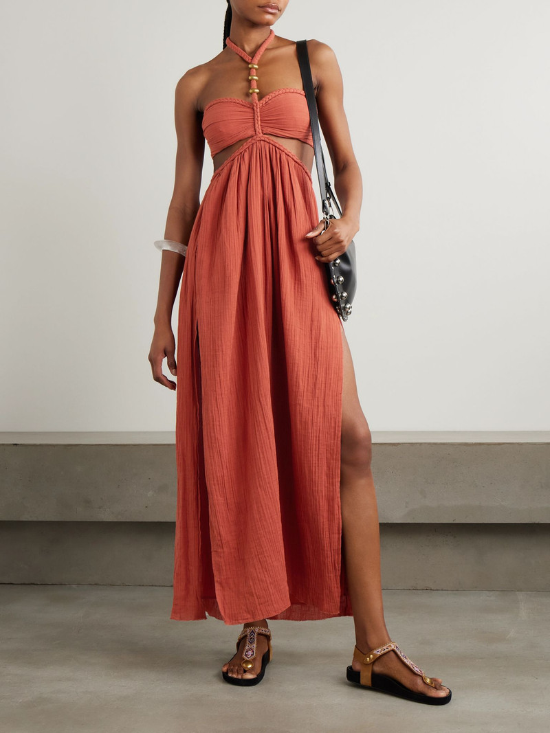 Isabel Marant Justine embellished cutout cotton-gauze halterneck maxi dress Orange outlook