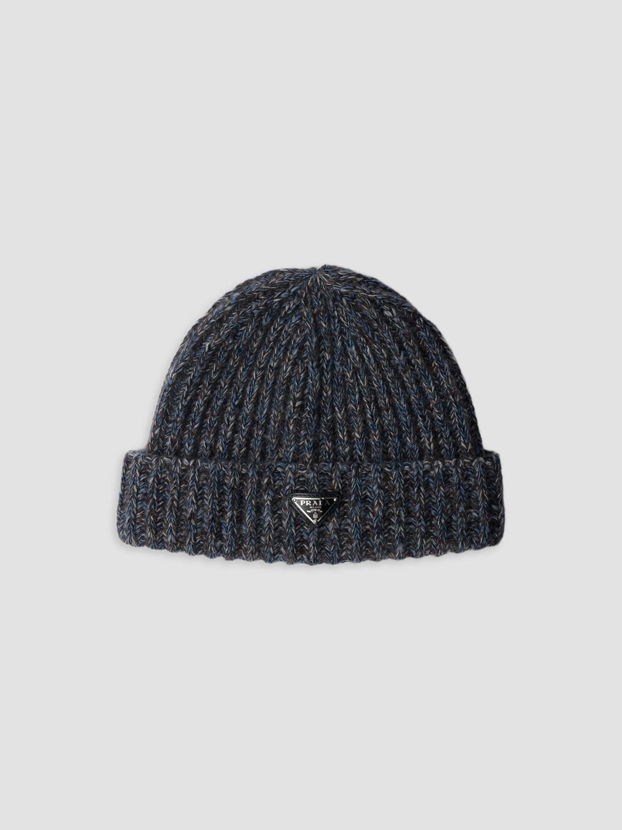 Men's Mouliné Cashmere and Wool Beanie - Blue - 1