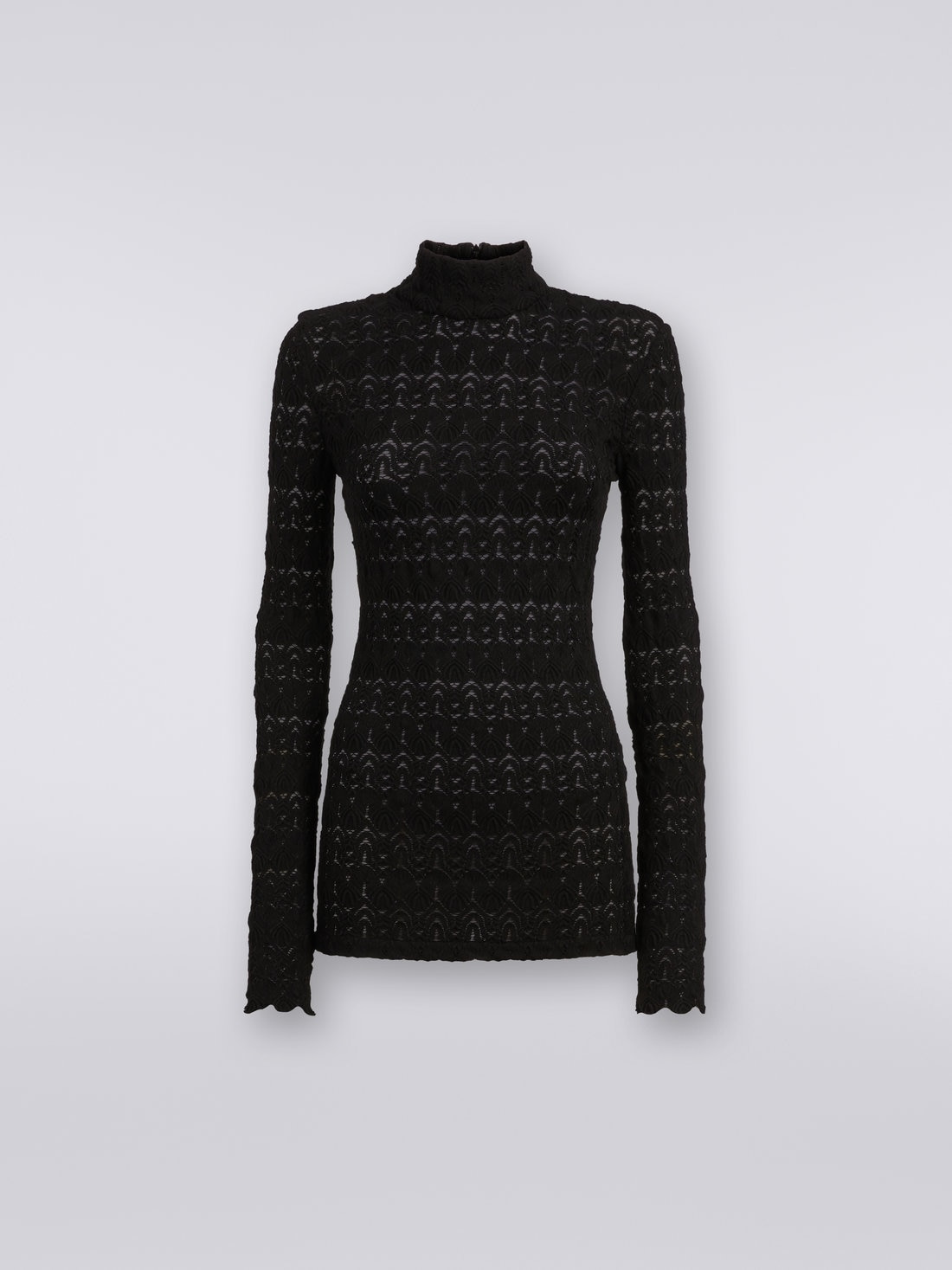 Lace-effect viscose blend high-neck pullover - 1