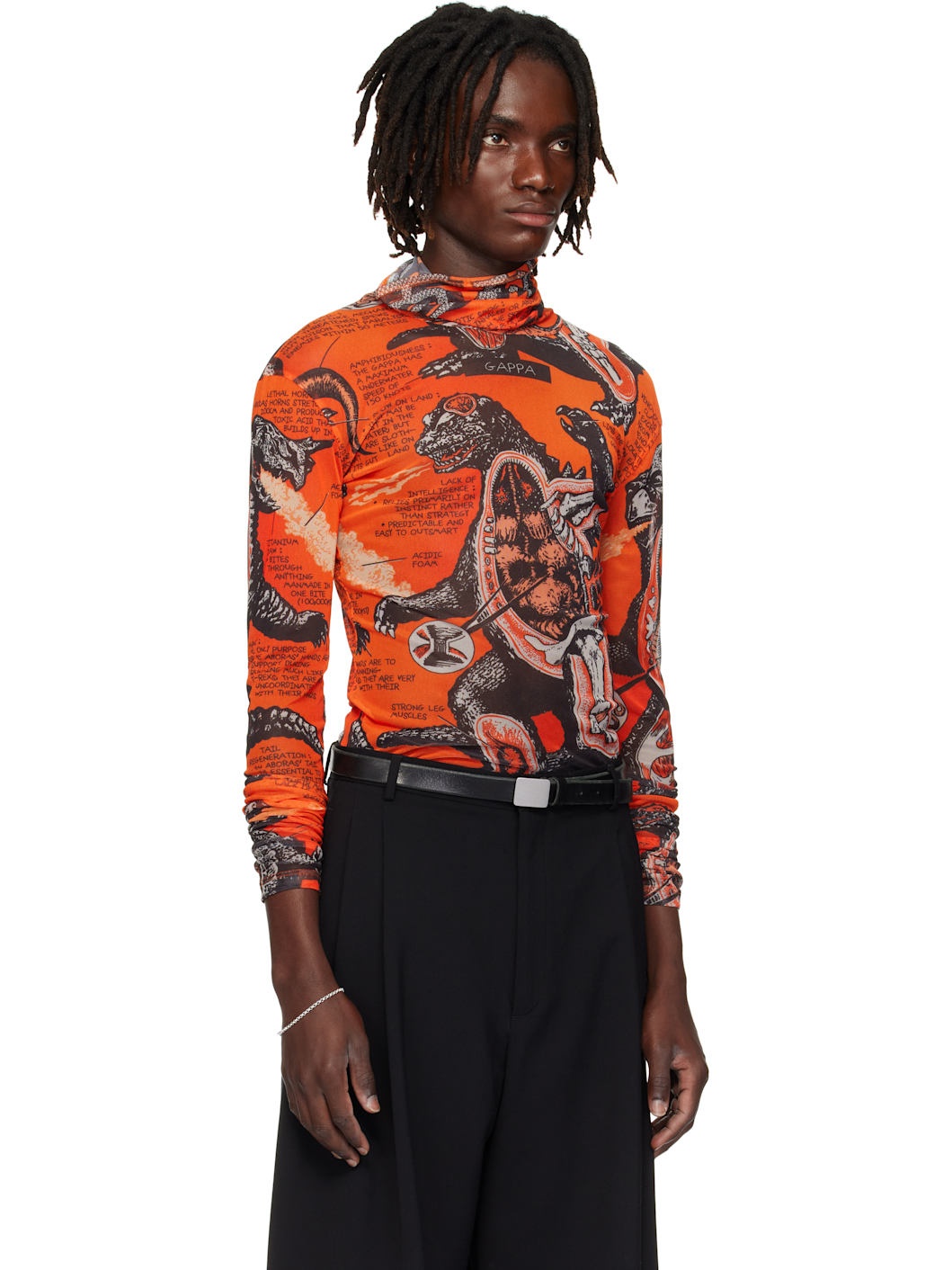 Orange & Black Masked Mesh Turtleneck - 2