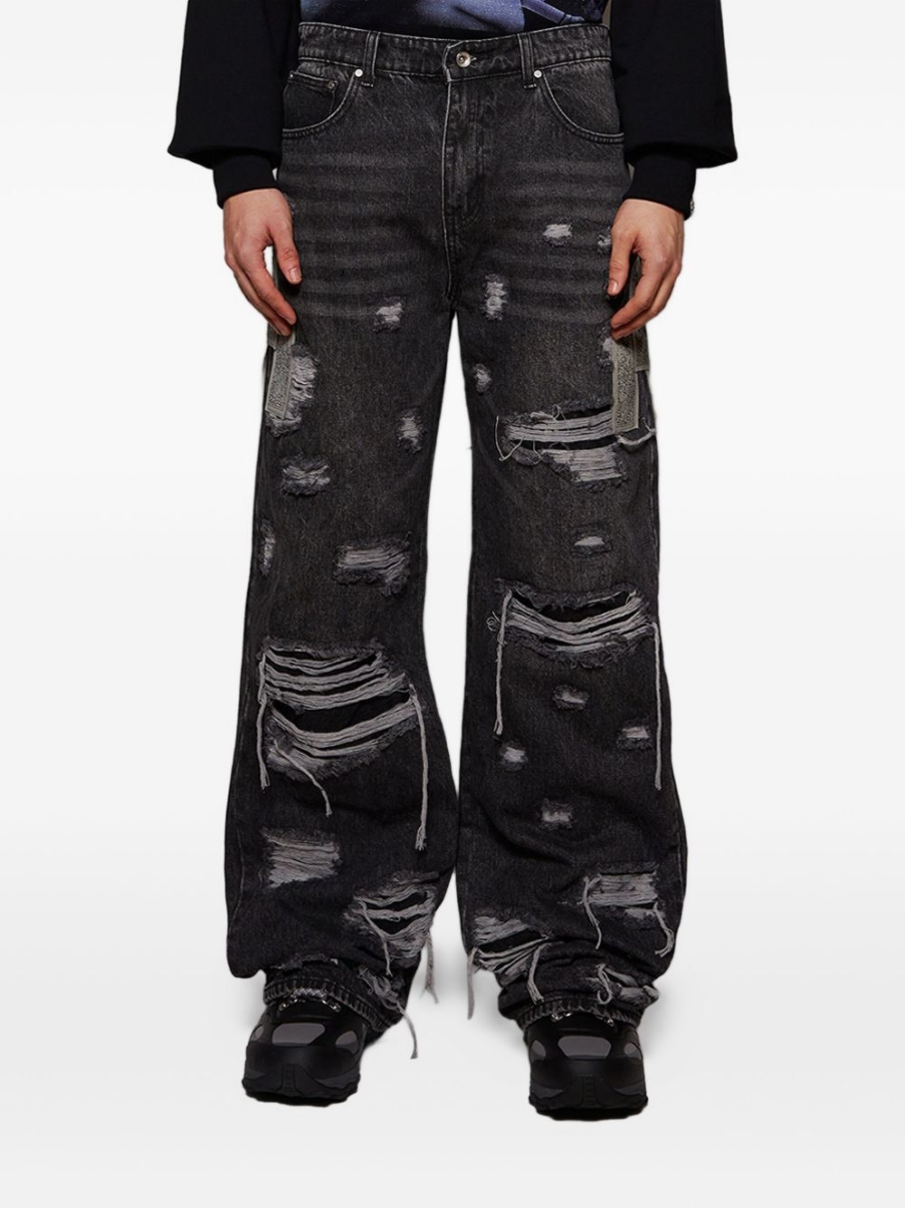 distressed wide-leg jeans - 2