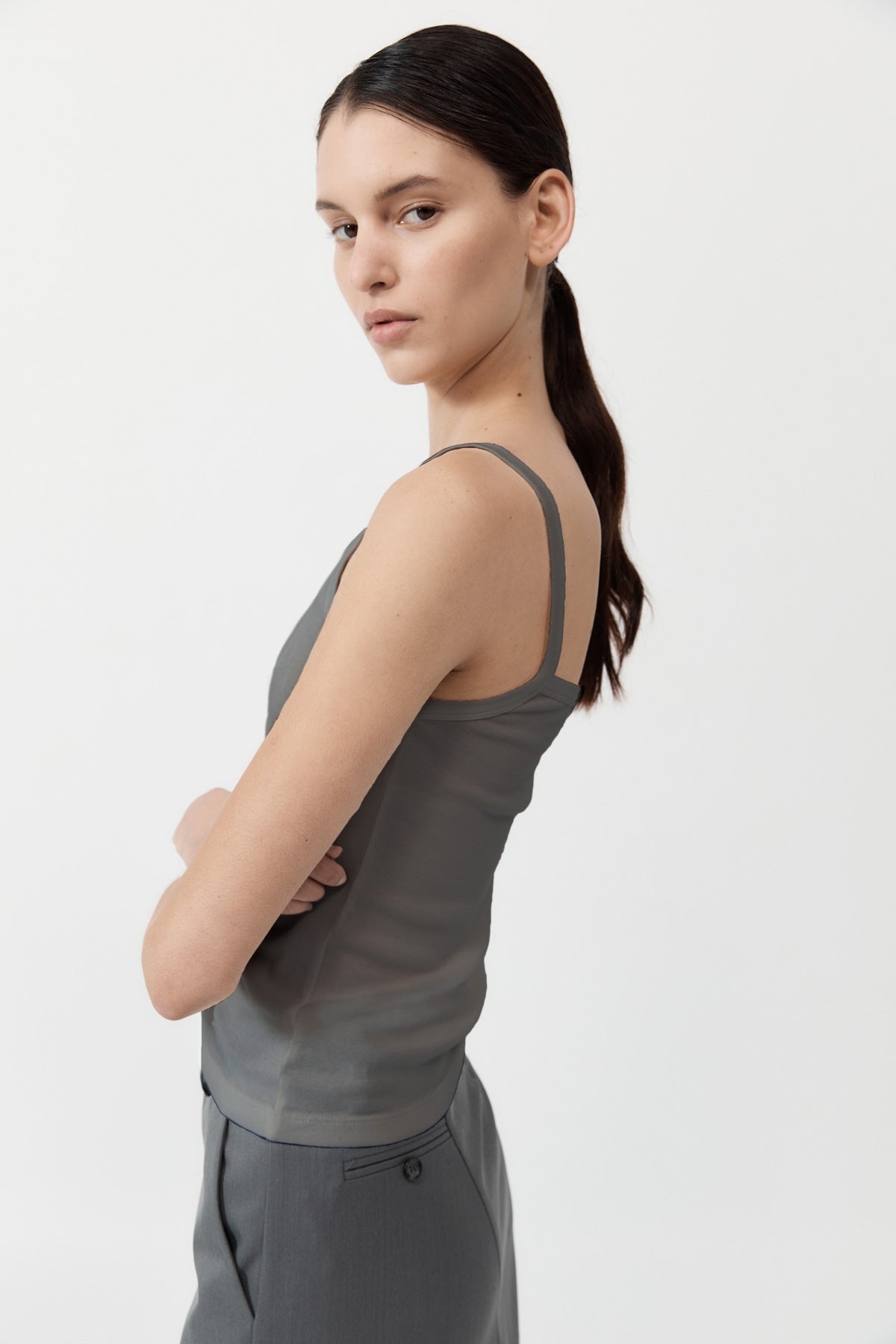 Organic Cotton Asymm Tank - Pewter Grey - 3