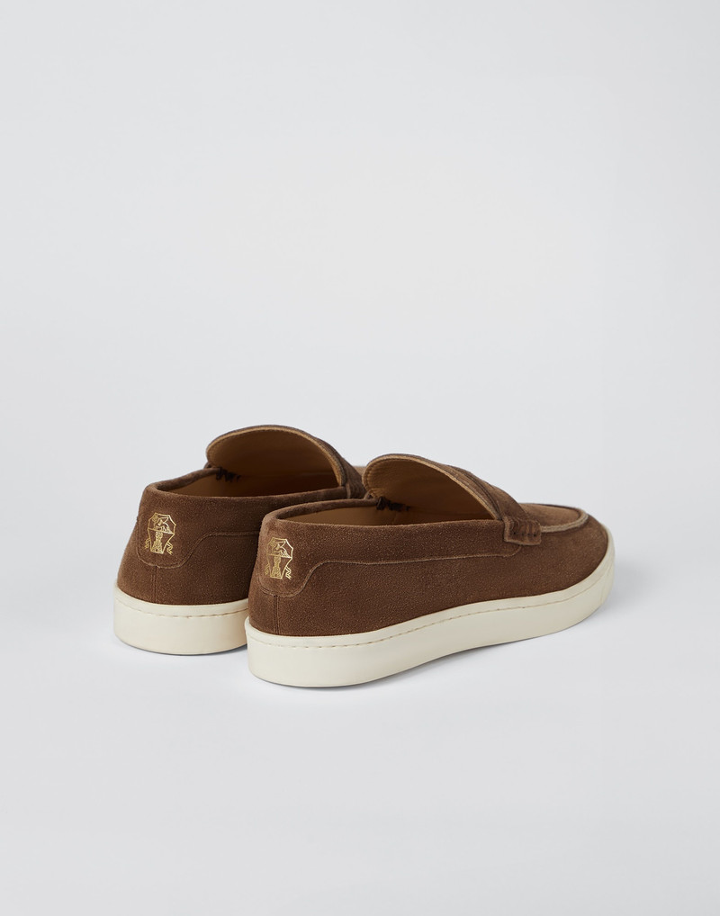 Brunello Cucinelli Suede loafer sneakers with natural rubber sole outlook