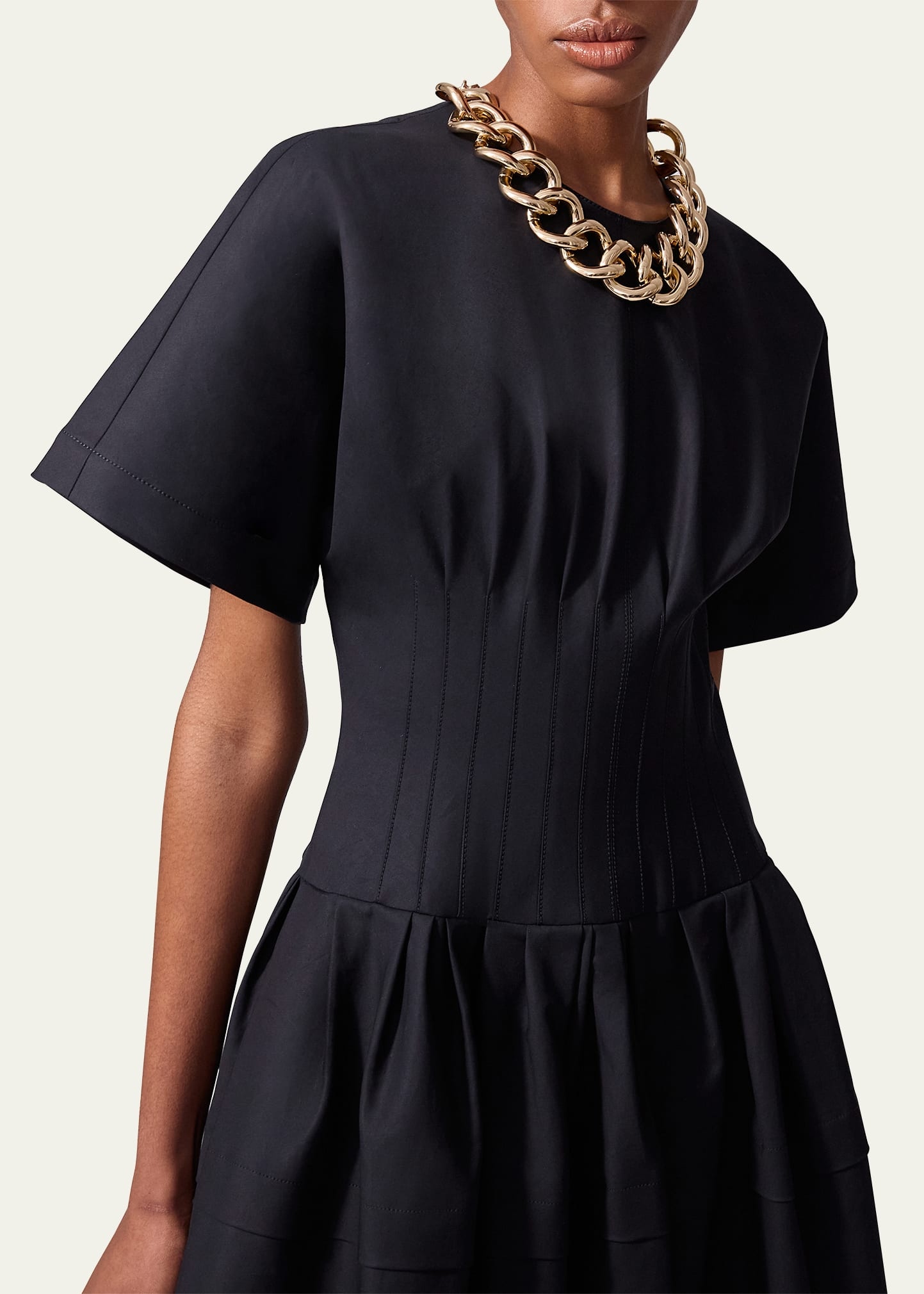 Short-Sleeve Pleated-Waist Midi Dress - 4