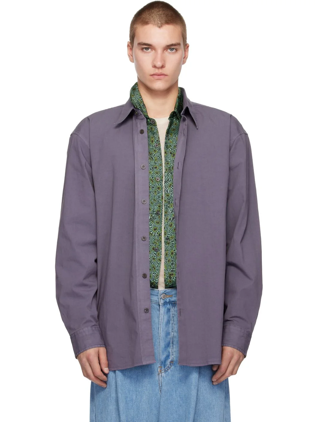 Purple Cotton Poplin Shirt - 1
