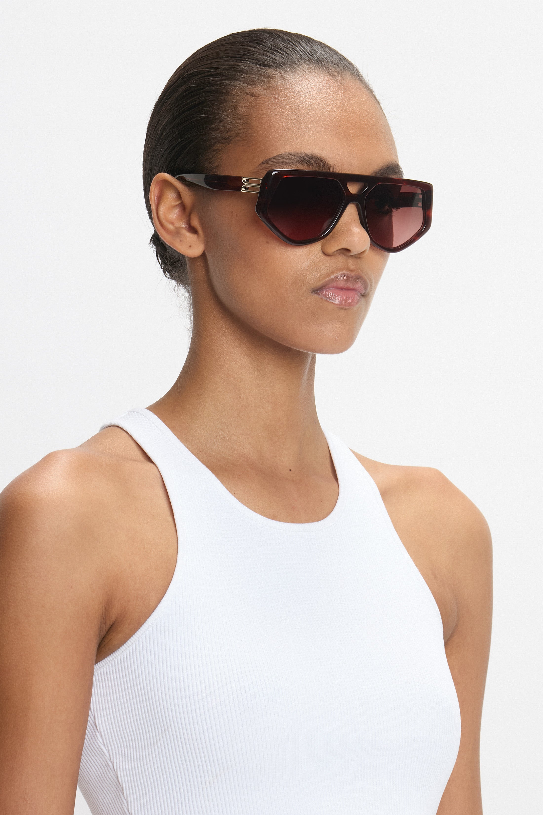 Double Bridge B Frame Logo Sunglasses In Striped Red - 7