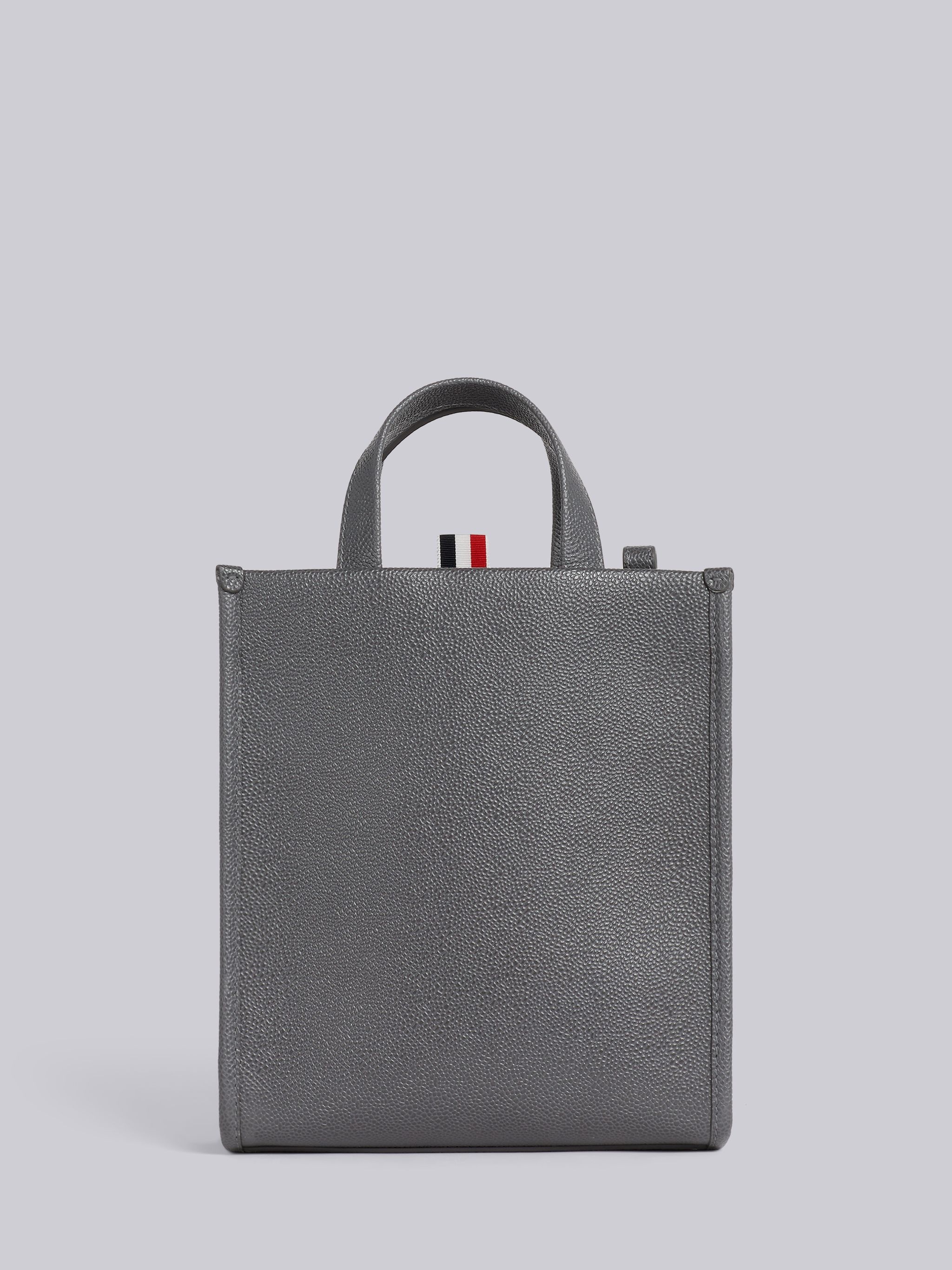 Dark Grey Pebble Grain Leather Paper Label Small Squared Tote - 4