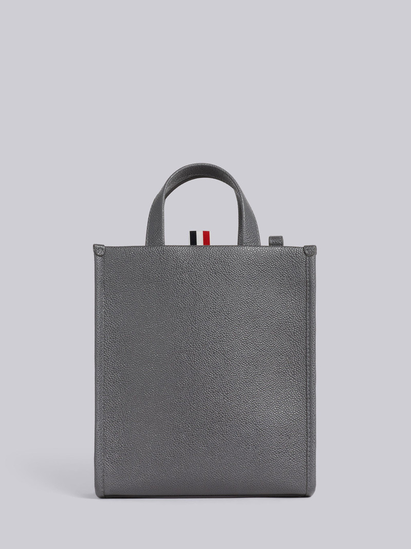 Dark Grey Pebble Grain Leather Paper Label Small Squared Tote 4