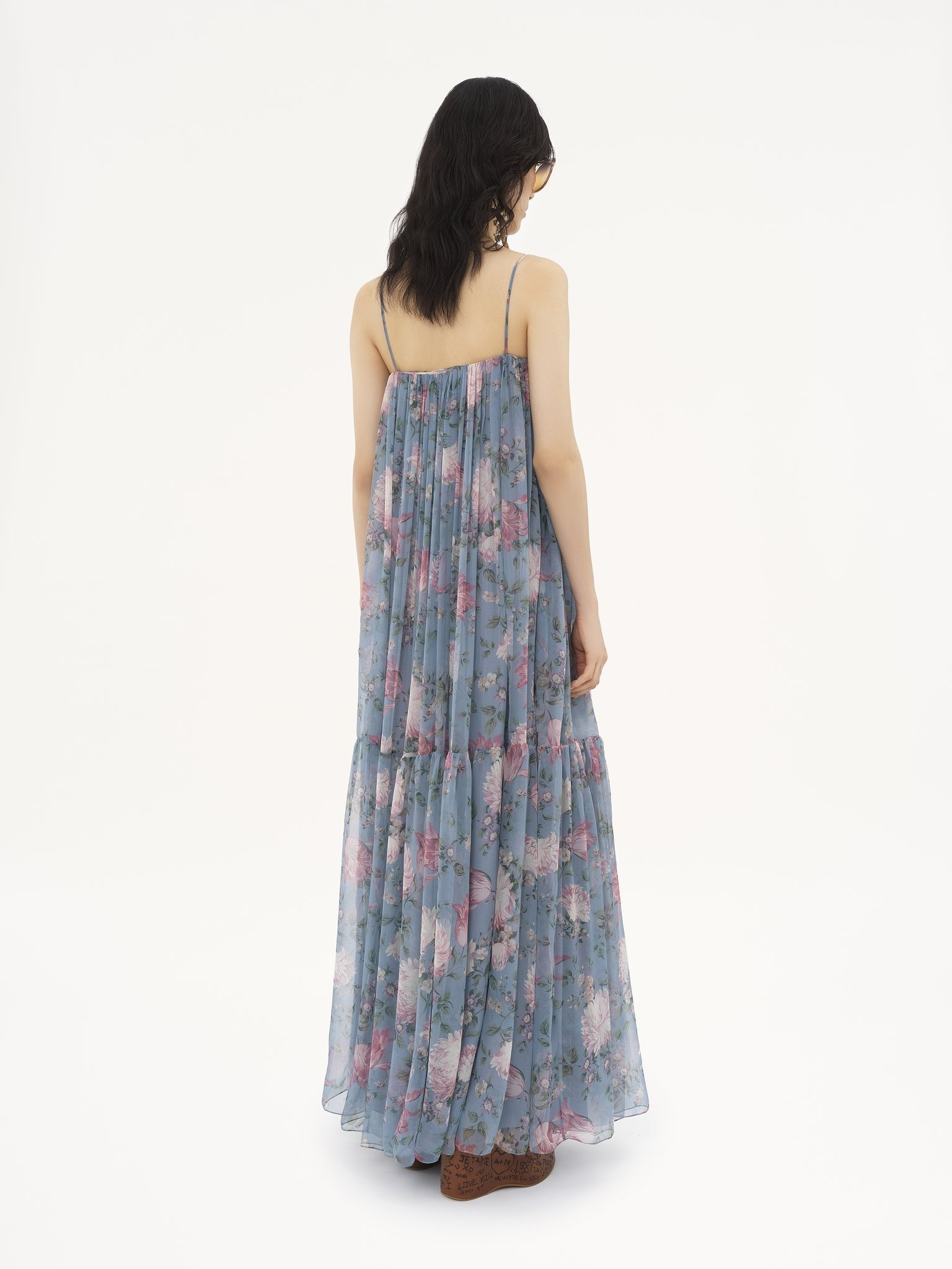 SLEEVELESS LONG DRESS IN SILK MOUSSELINE - 5