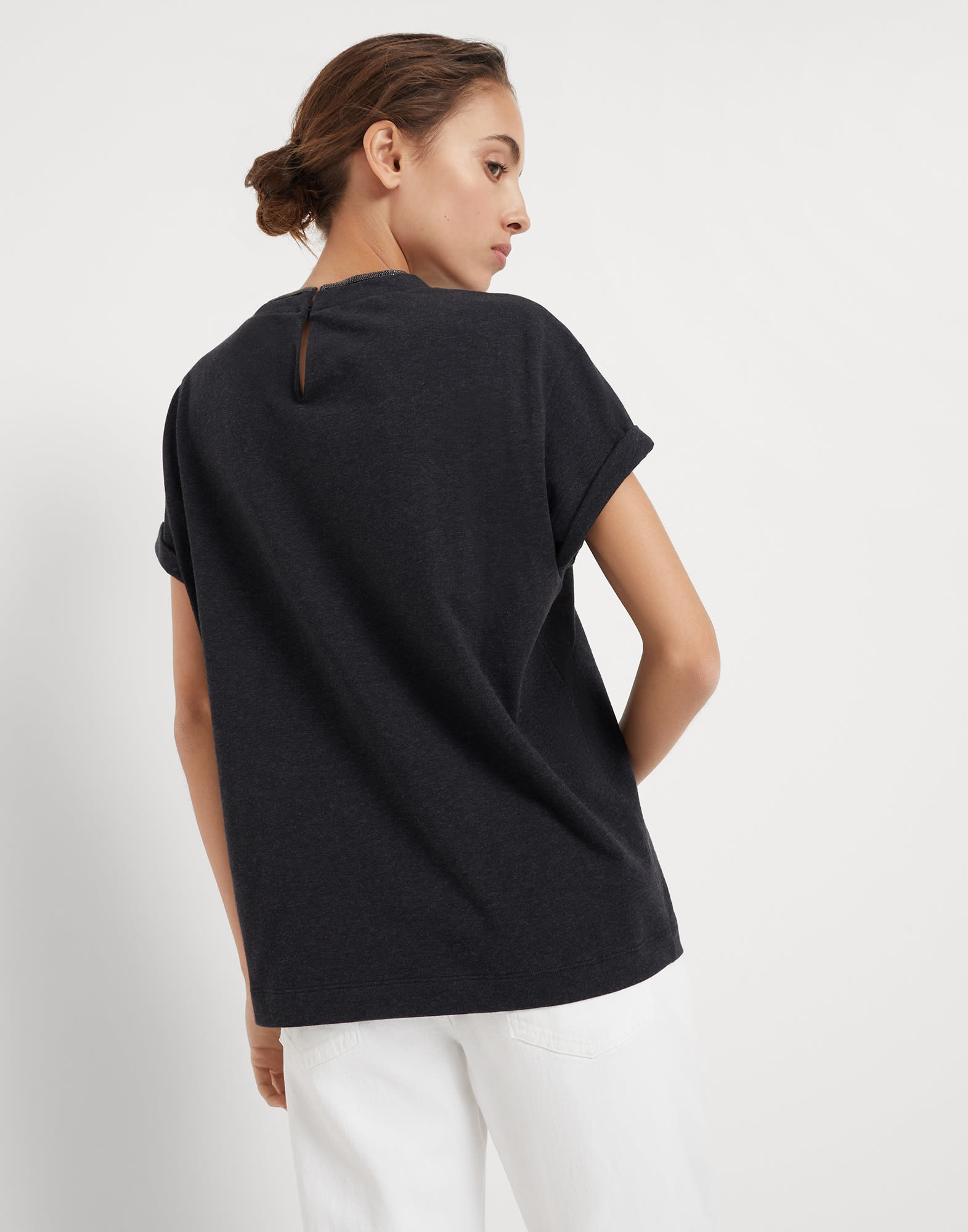 Stretch cotton jersey T-shirt with precious faux-layering - 2