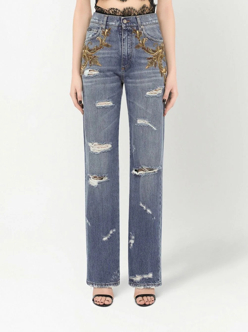 embellished high-waisted straight-leg jeans - 3