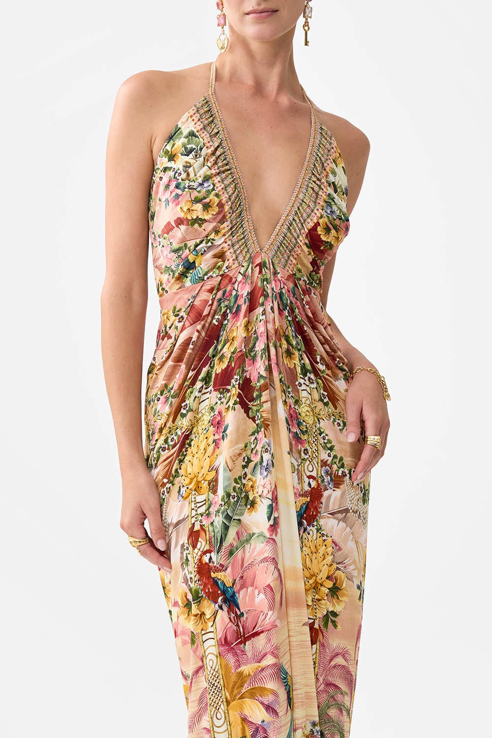 V NECK GATHERED JERSEY DRESS - 5