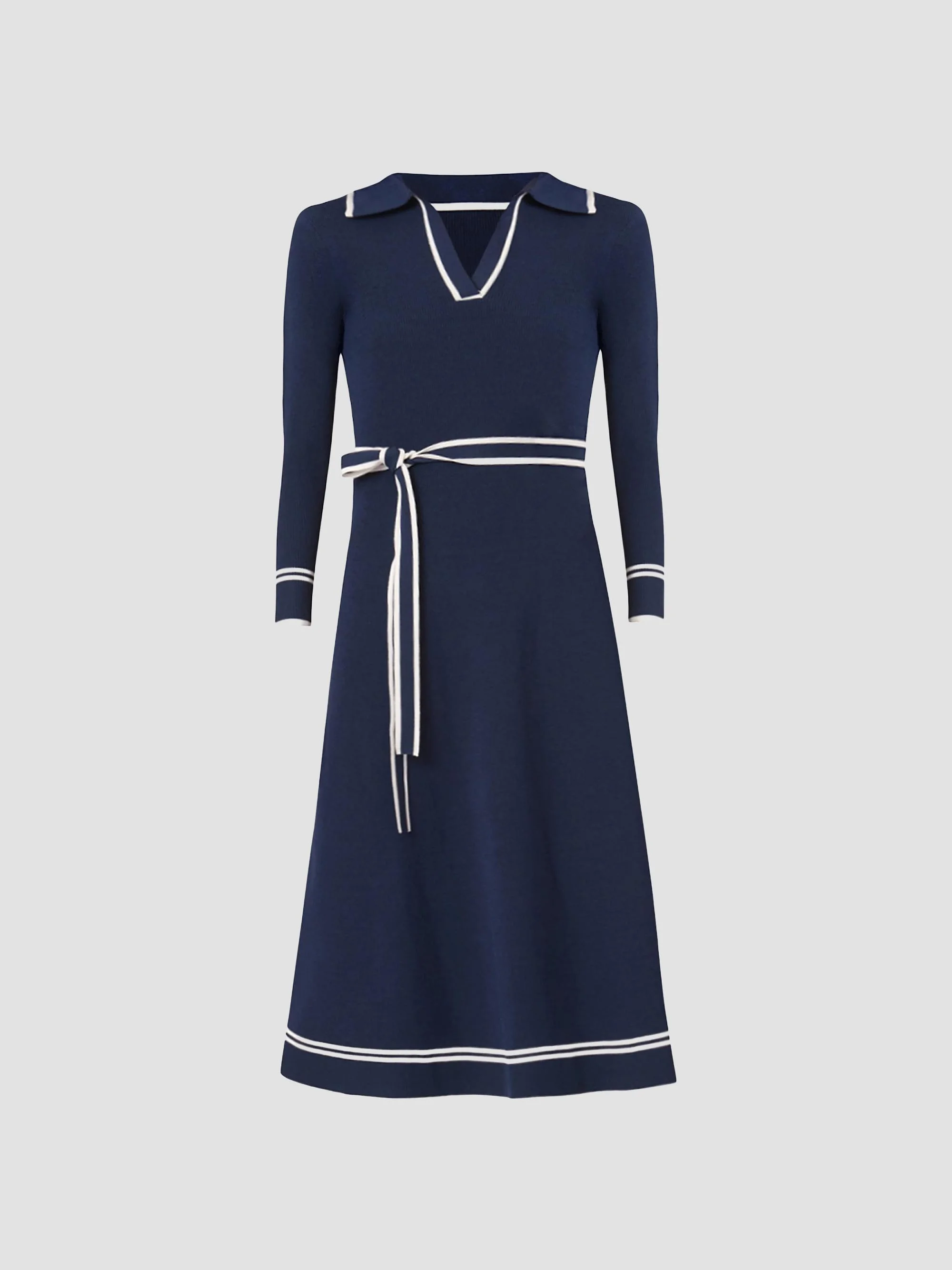 Women's Malia Tie-Waist A-Line Midi Dress - Navy Ivory - 1