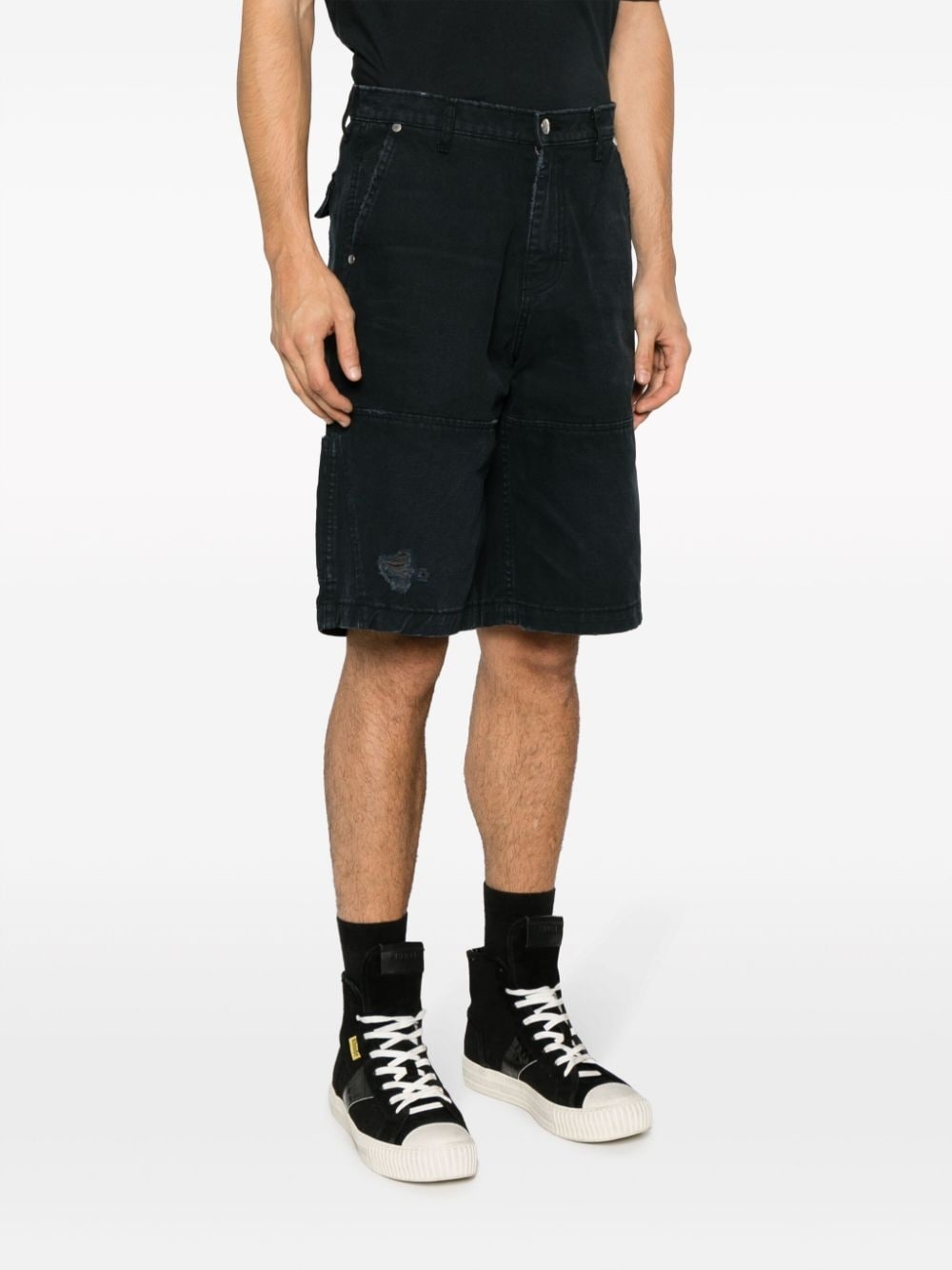 distressed-effect panelled denim shorts - 3