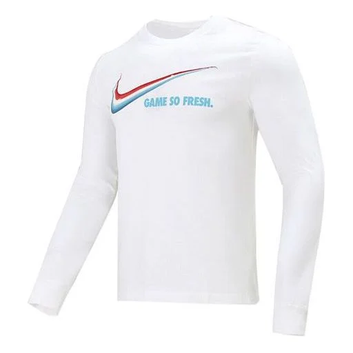 Nike Game So Fresh Printing Sports Round Neck Long Sleeves White DN2998-100 - 1