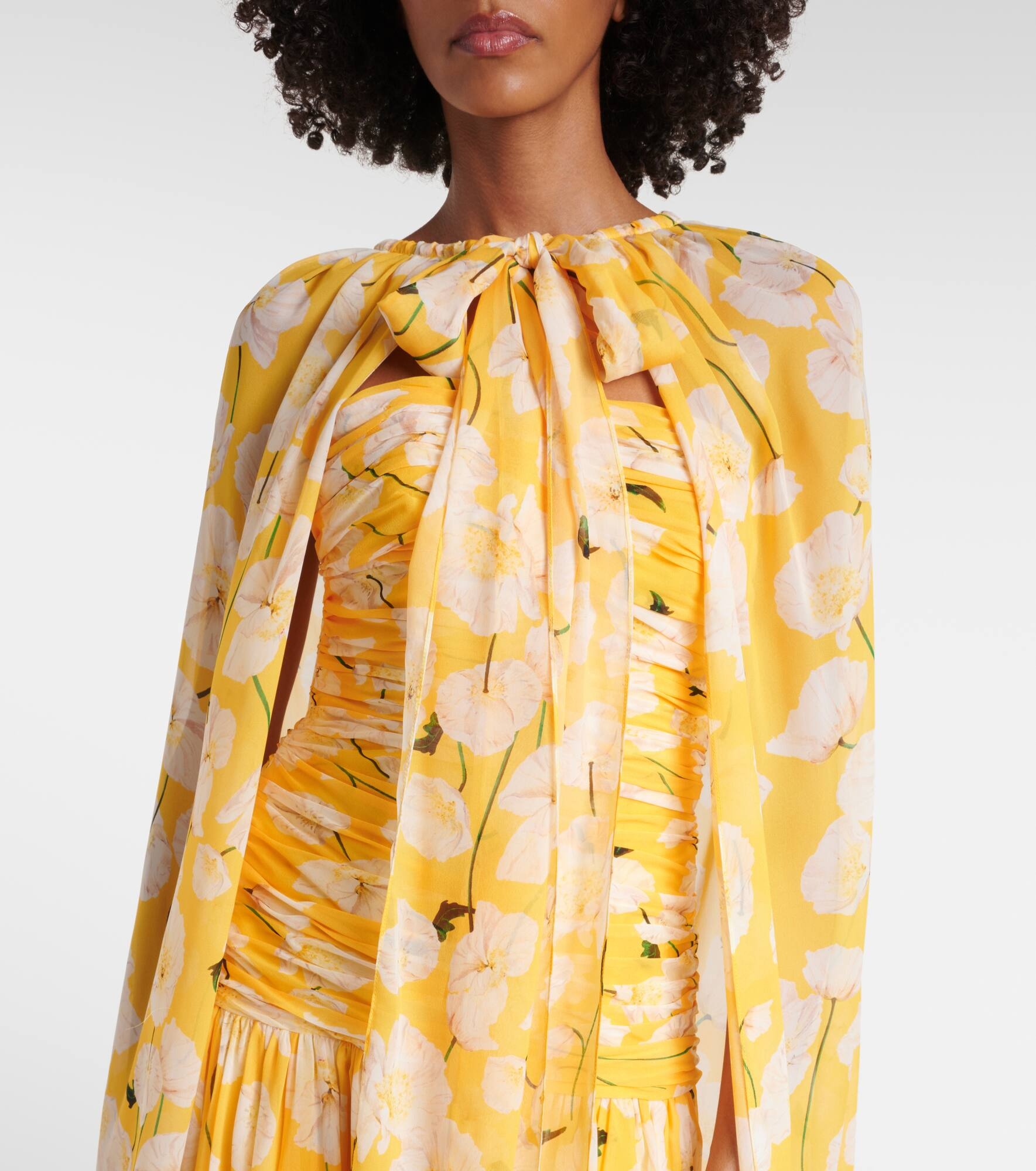 Gathered caped silk gown - 6