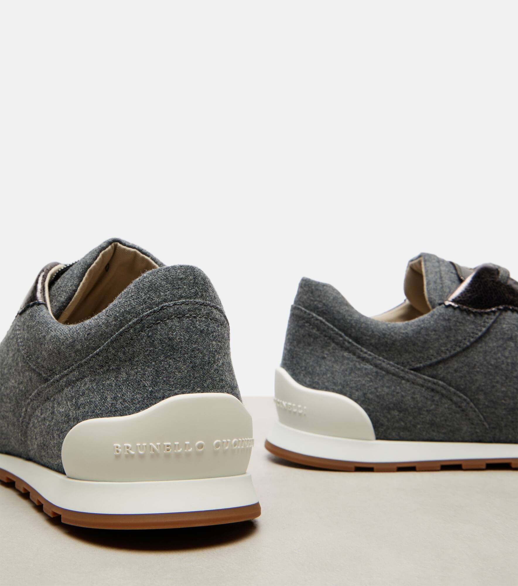 Leather-trimmed felt sneakers - 5