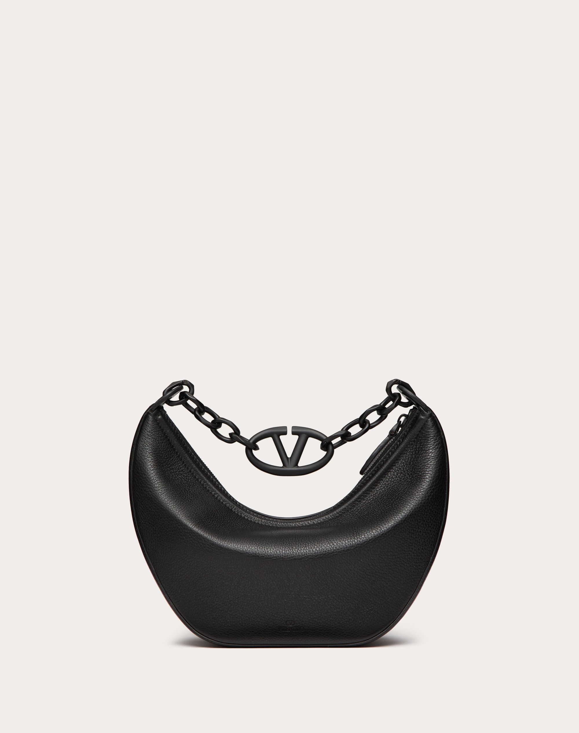 VLOGO MOON SMALL HOBO BAG IN GRAINY CALFSKIN WITH CHAIN - 3