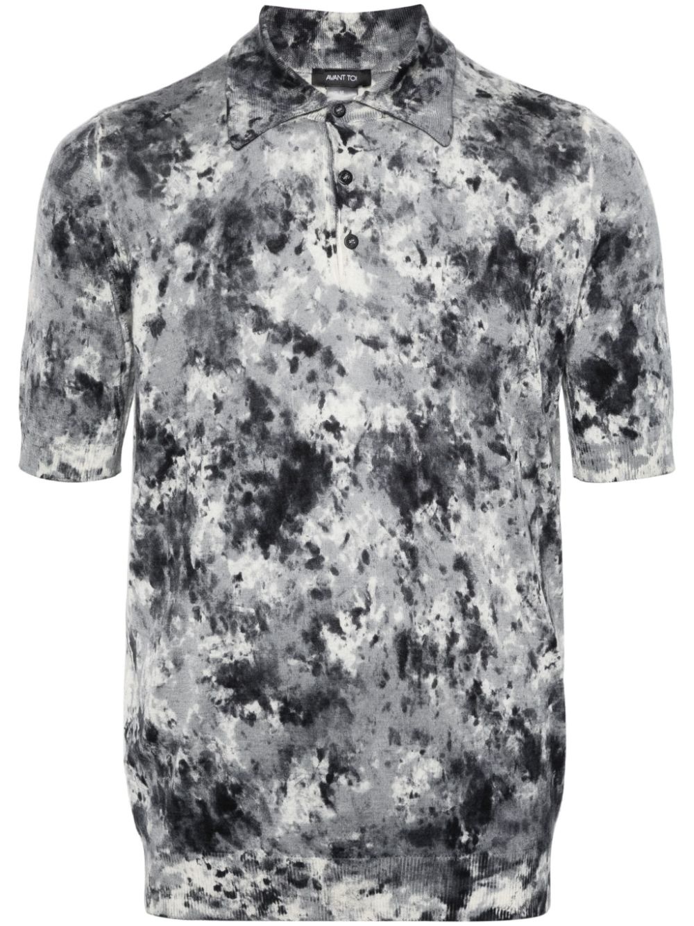 abstract-print ribbed polo shirt - 1