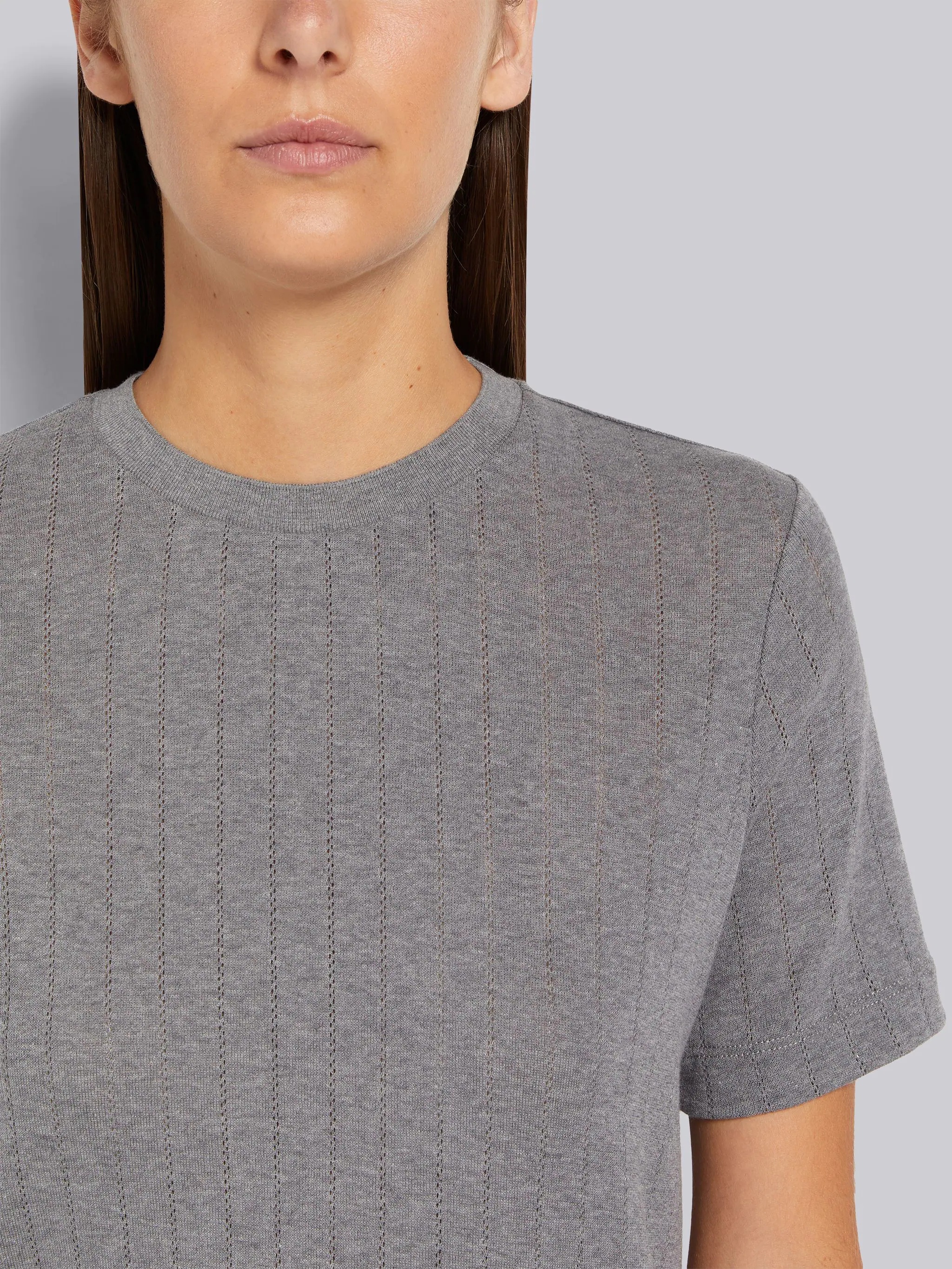 Medium Grey Cotton Pointelle Rib Short Sleeve Tee - 5