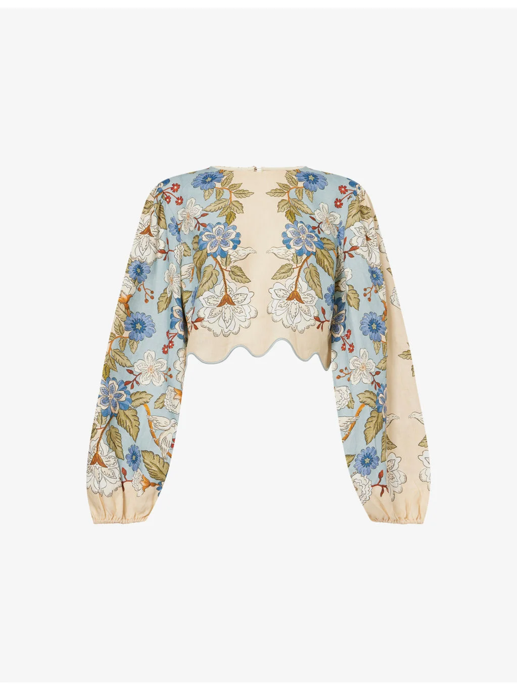 Garden-Print Cropped Linen Blouse - 1