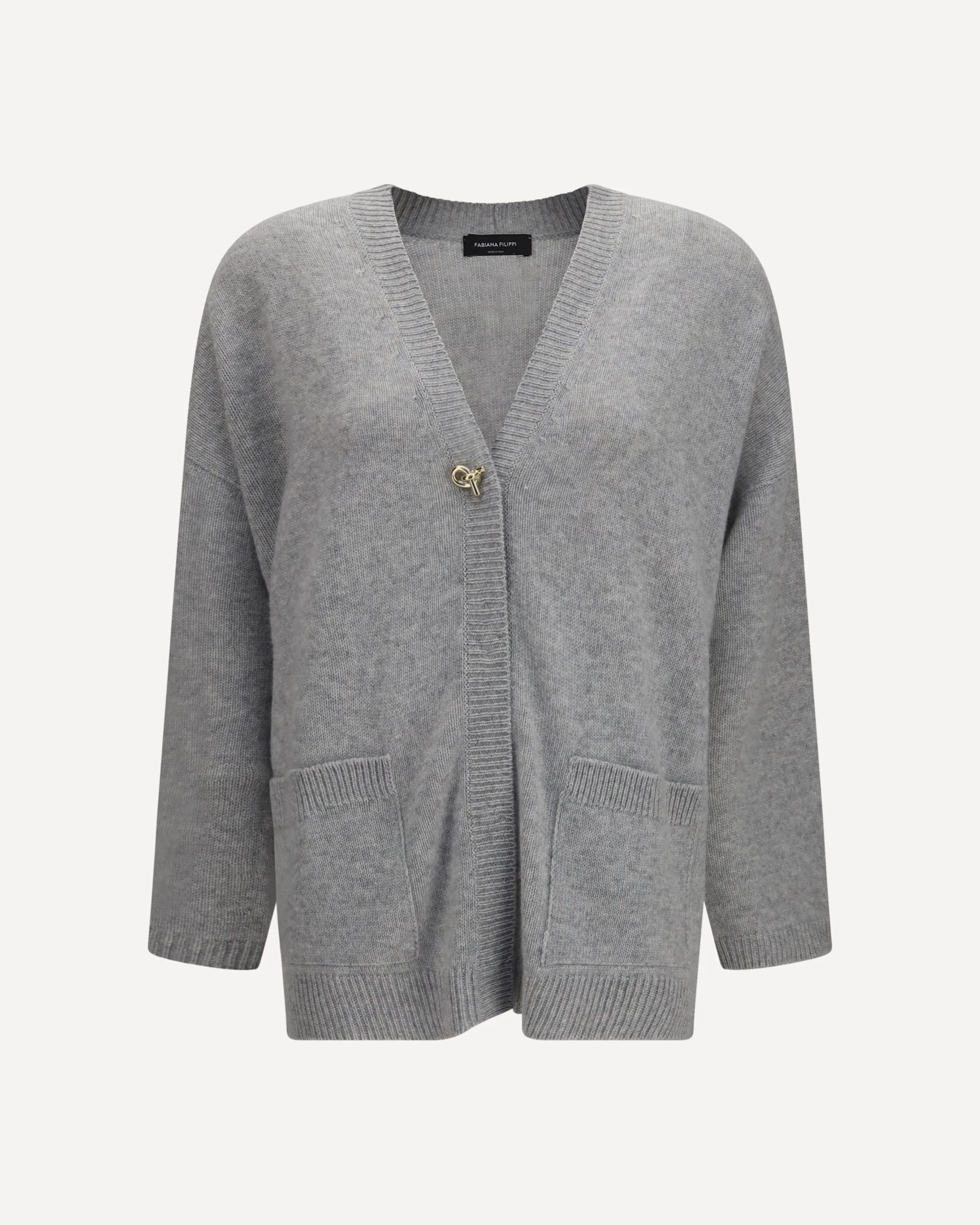 Cashmere Cardigan with V-neck and knot button - 1
