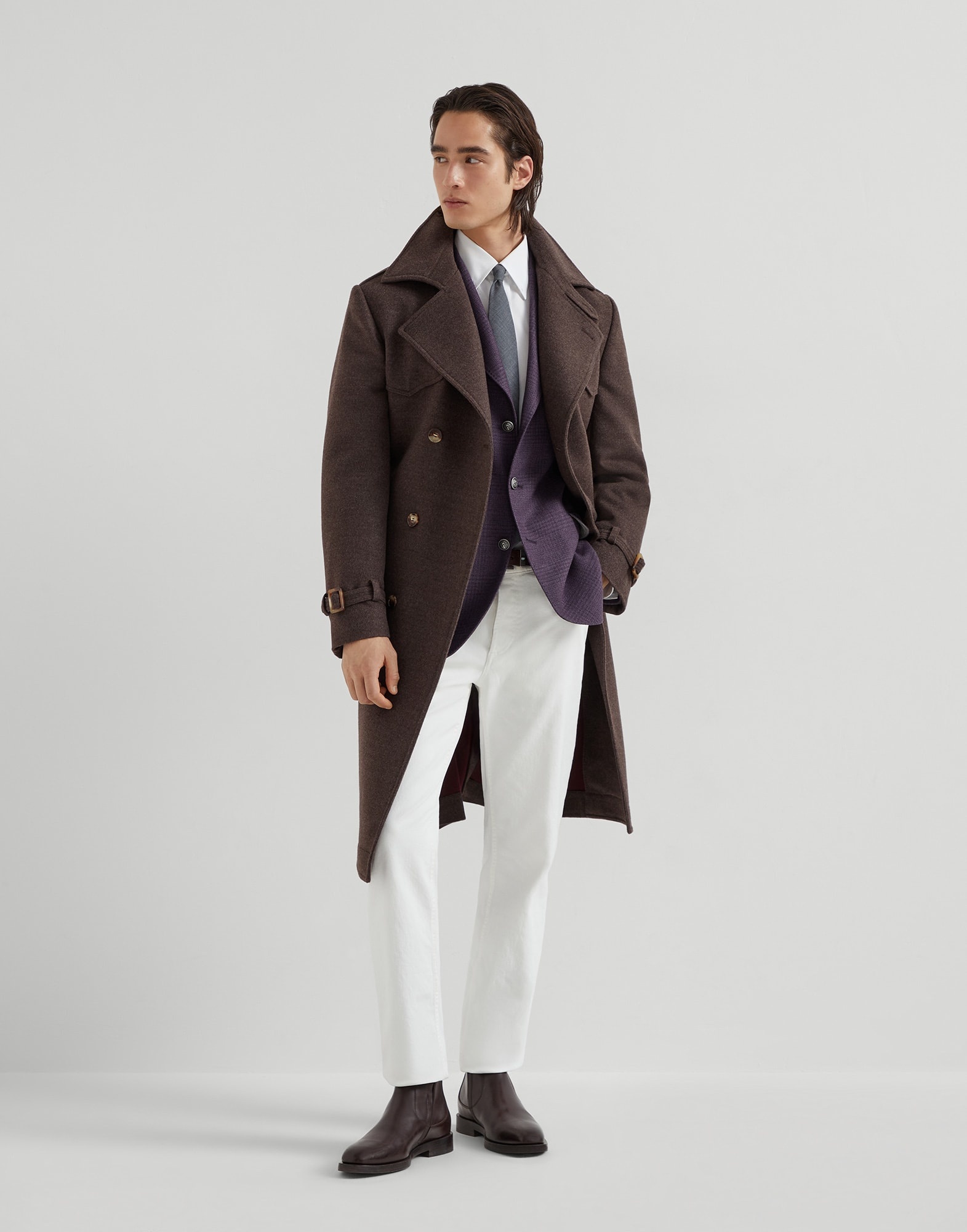 Wool, cashmere and silk tone-on-tone Prince of Wales deconstructed Cavallo blazer with metal buttons - 5