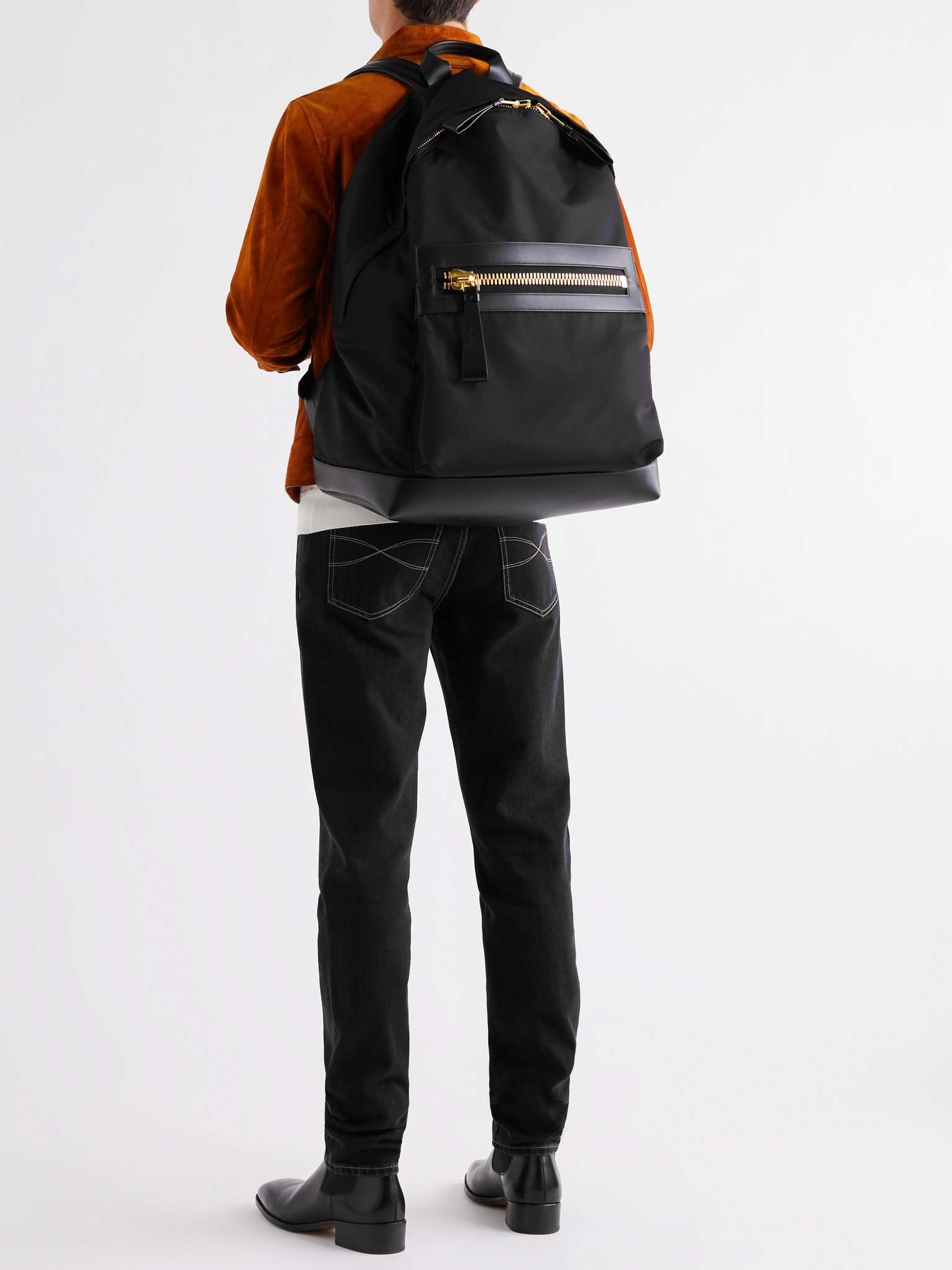 Large Leather-Trimmed Nylon Backpack - 2