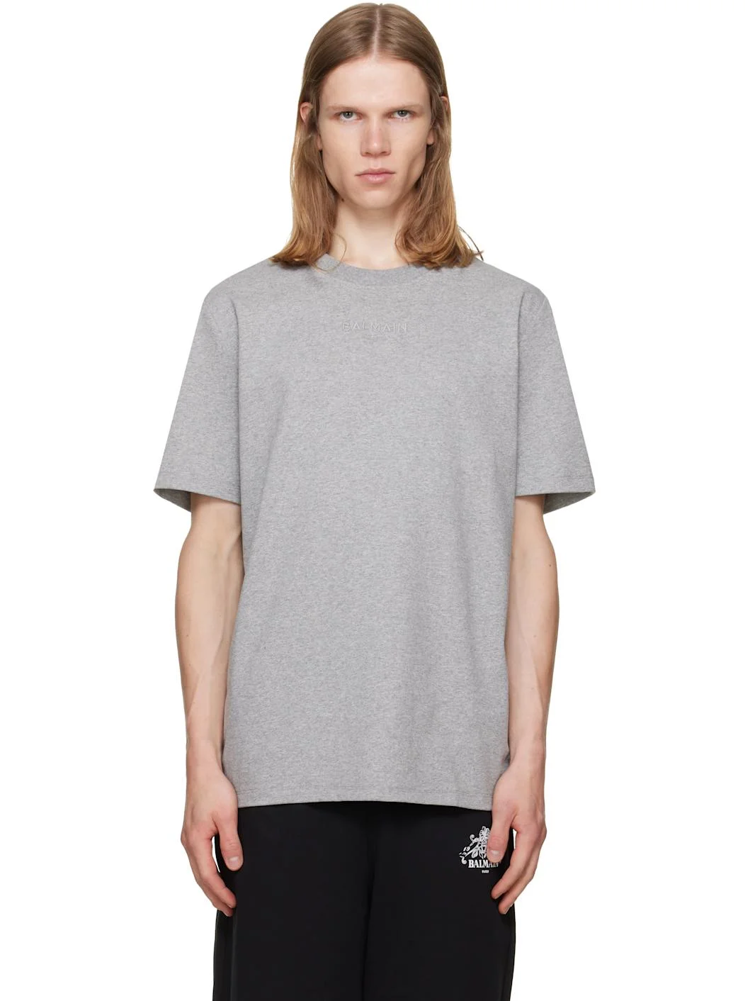 Gray Embroidered 'Balmain Paris' T-shirt - 1