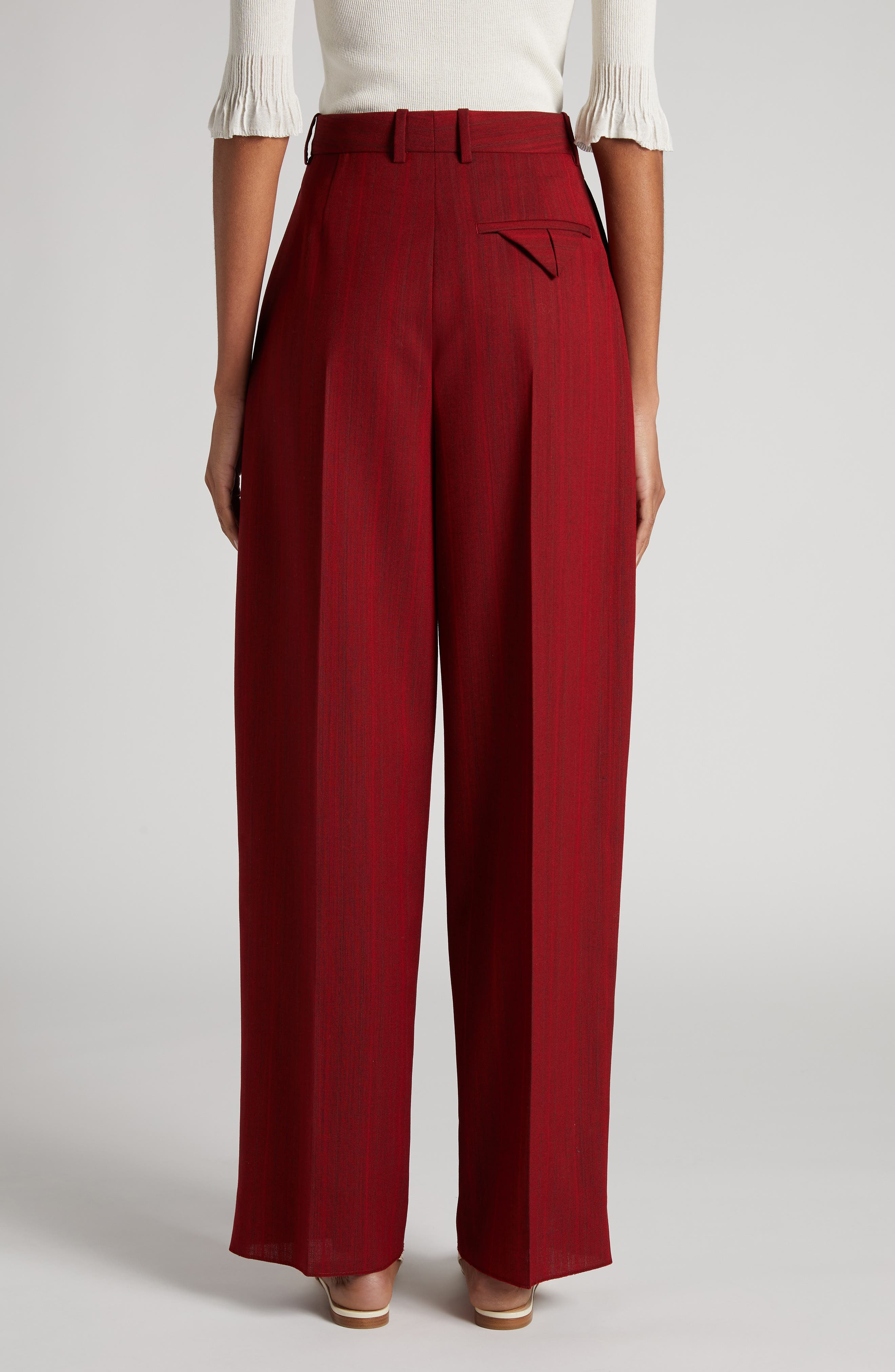 Bottega Veneta Subtle Stripe Wool Blend Pants in Red/Grey Melange at Nordstrom - 3