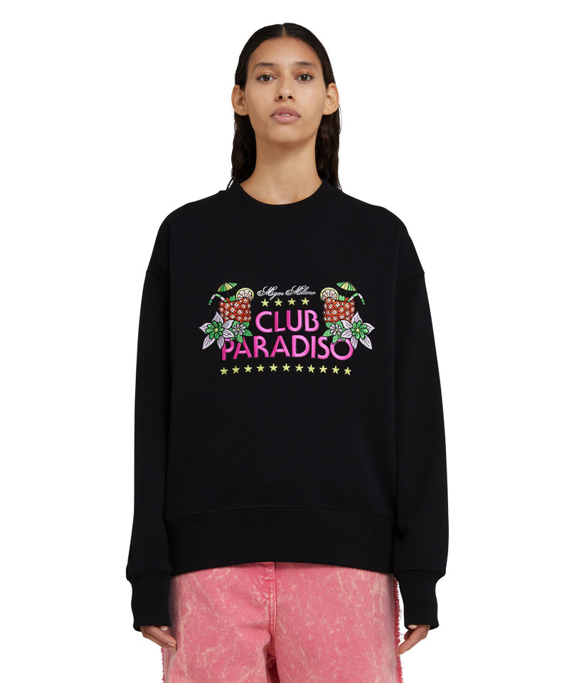Solid color cotton crewneck sweatshirt with "club paradiso" graphic 5