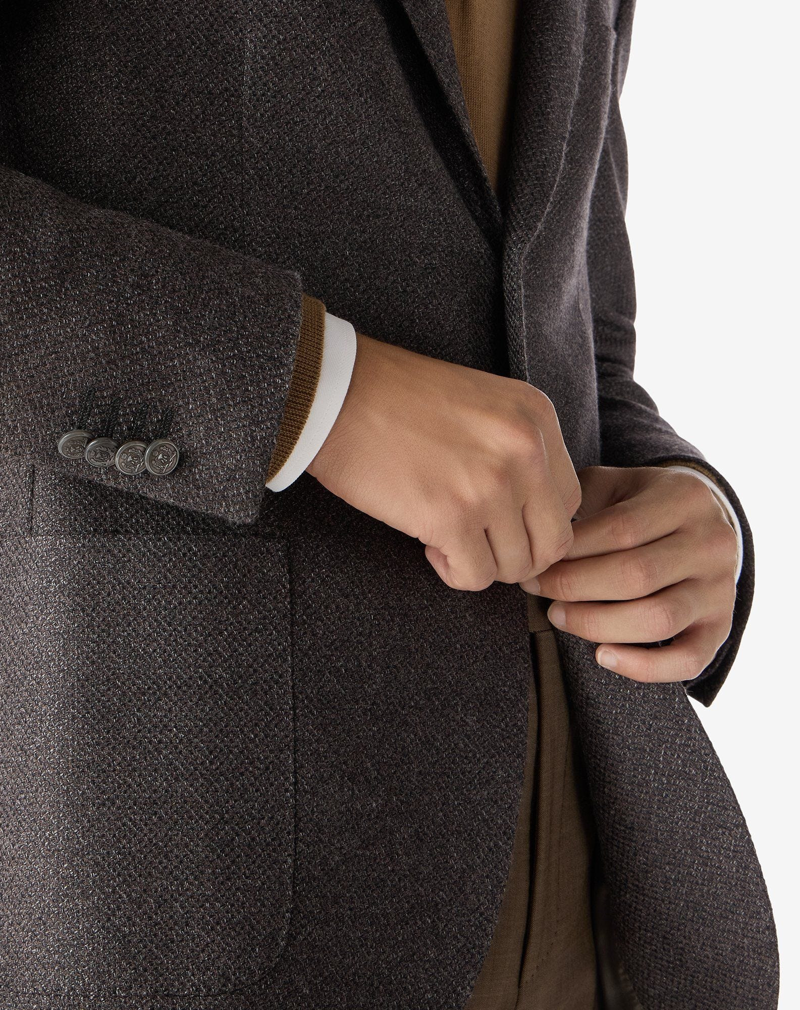 Brown wool, cashmere and silk hopsack jacket - 5