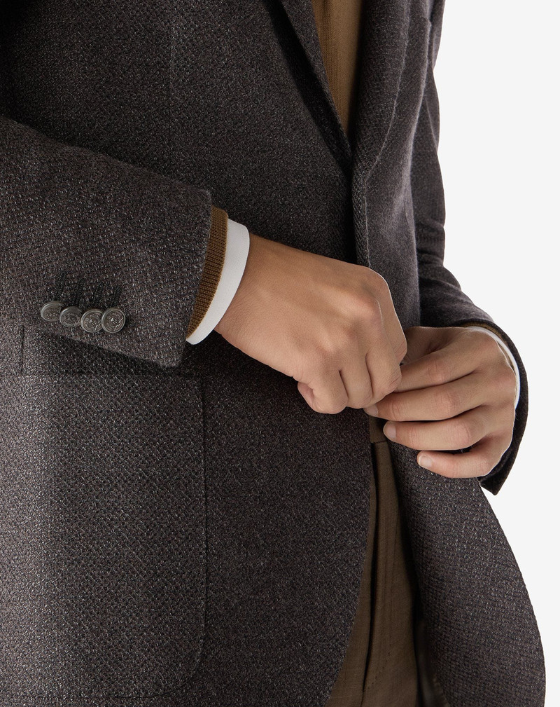 Brown wool, cashmere and silk hopsack jacket 5