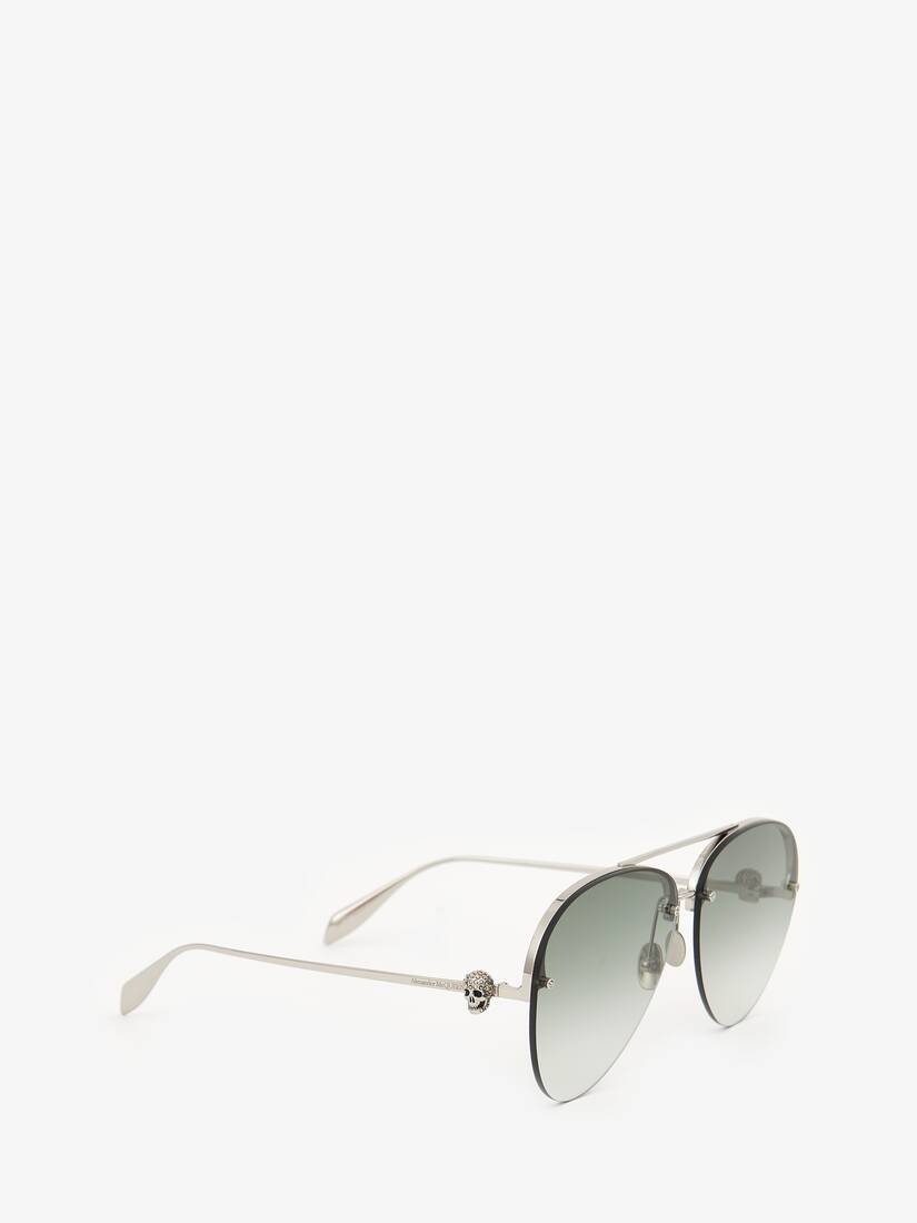 Skull Jeweled Pilot Sunglasses in Silver - 3