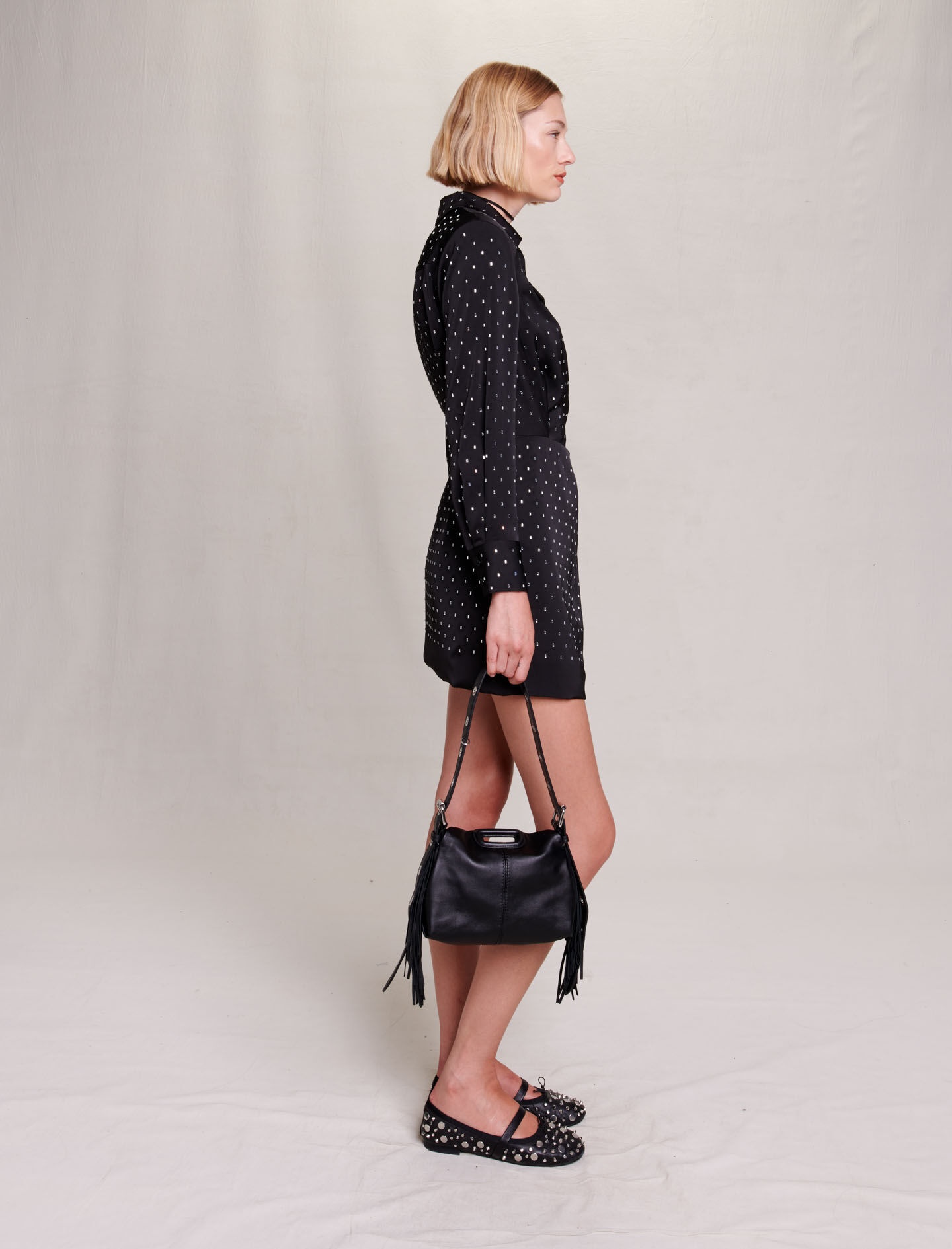 Short satin-effect rhinestone dres - 4