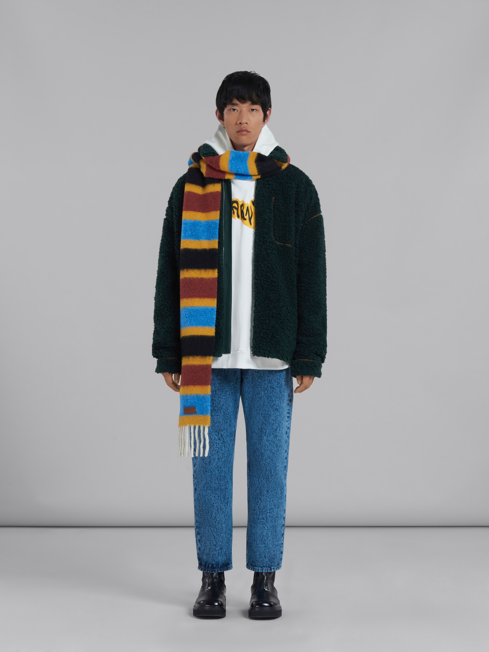 BLUE STRIPED BRUSHED ALPACA SCARF - 2