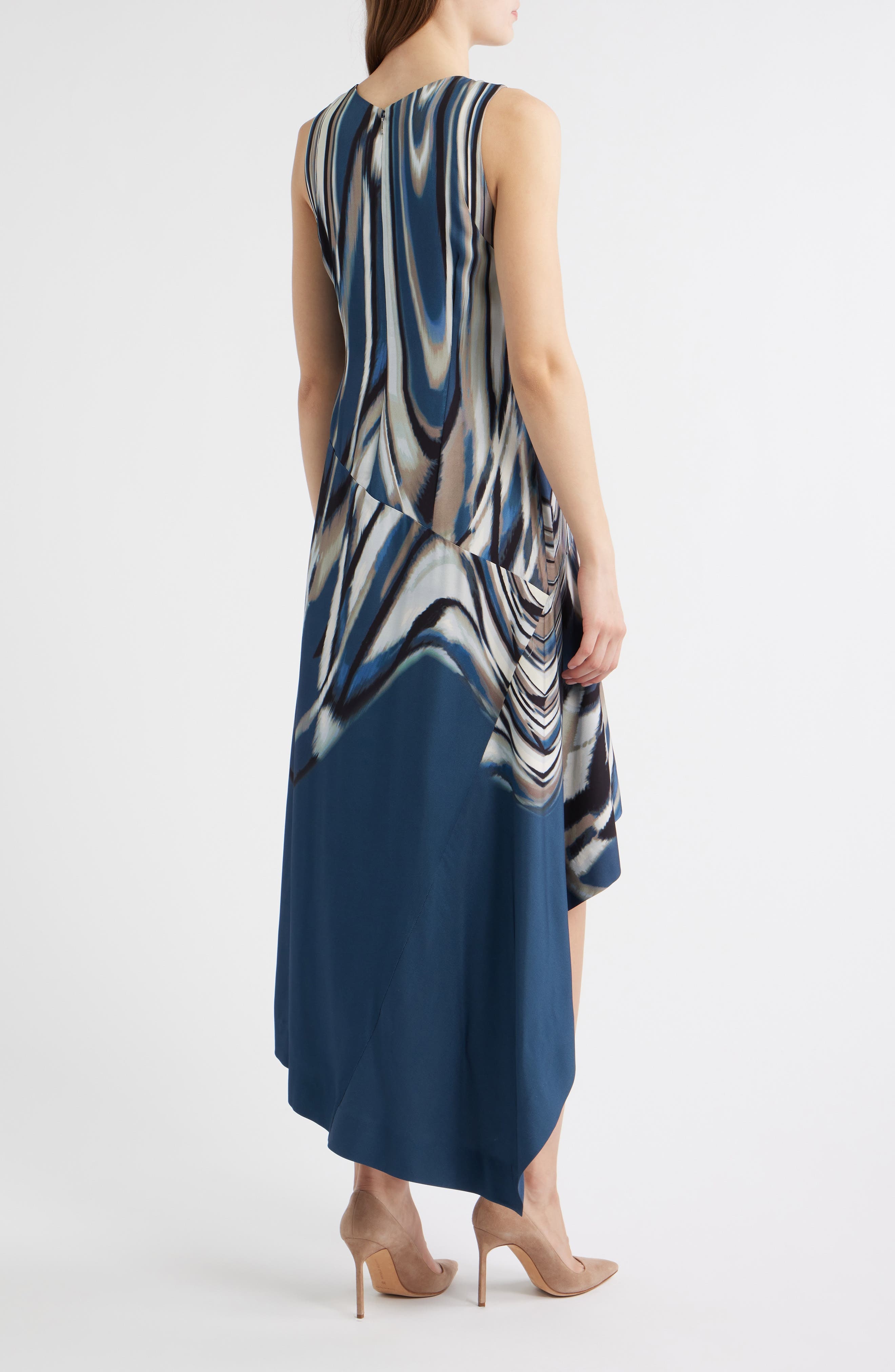 BOSS Donaria Shark Bite Hem Dress in Blue Jay Swirl at Nordstrom - 2