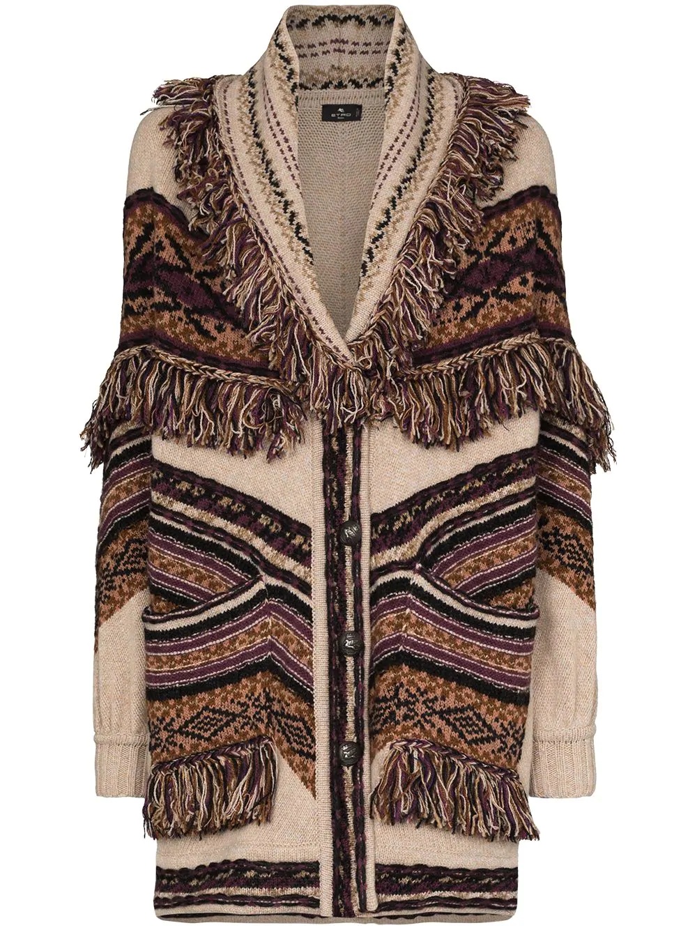 fringe intarsia-knit cardigan - 1