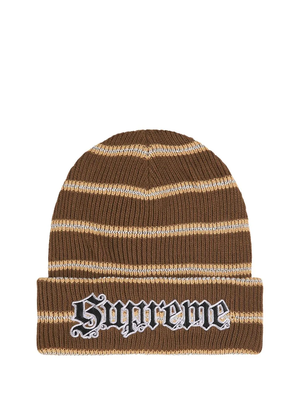 metallic-stripe beanie hat - 1