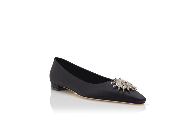 Black Satin Crystal Embellished Flat Pumps 3