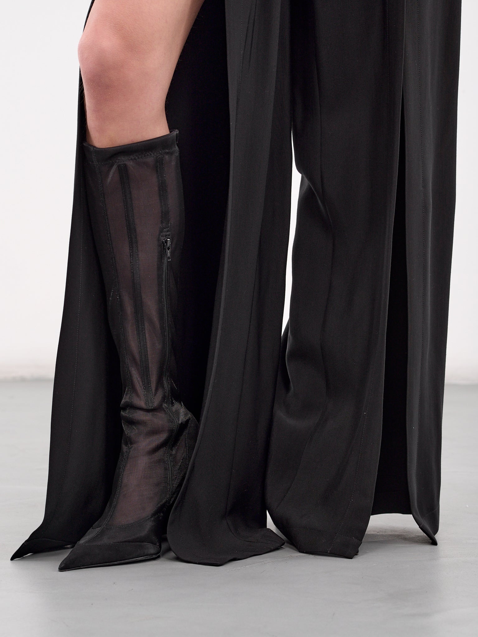 Wide Leg Slit Buckled Trousers - 4